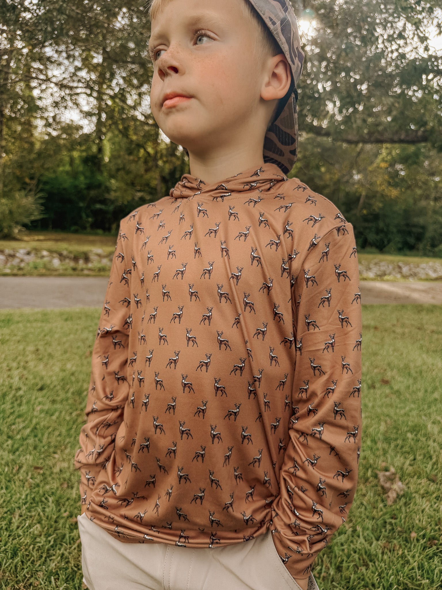 Youth Burlebo Performance Hoodie - Whitetail Deer - Brown