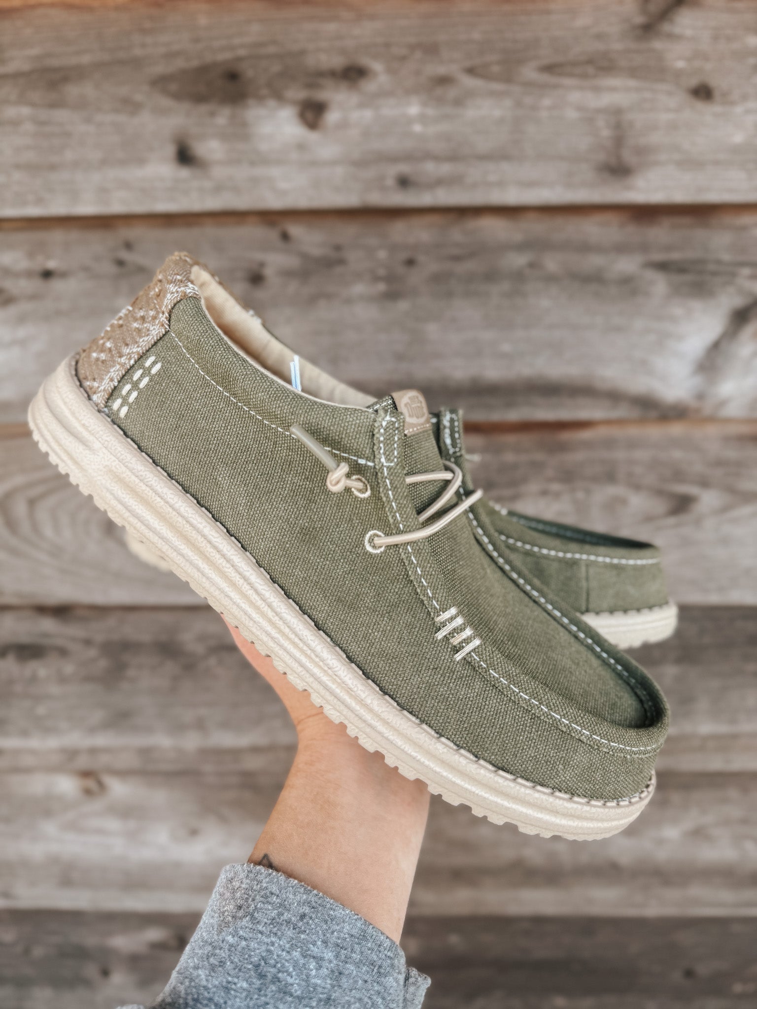 Men's Hey Dude Wally Workwear Dusky Green/Cream