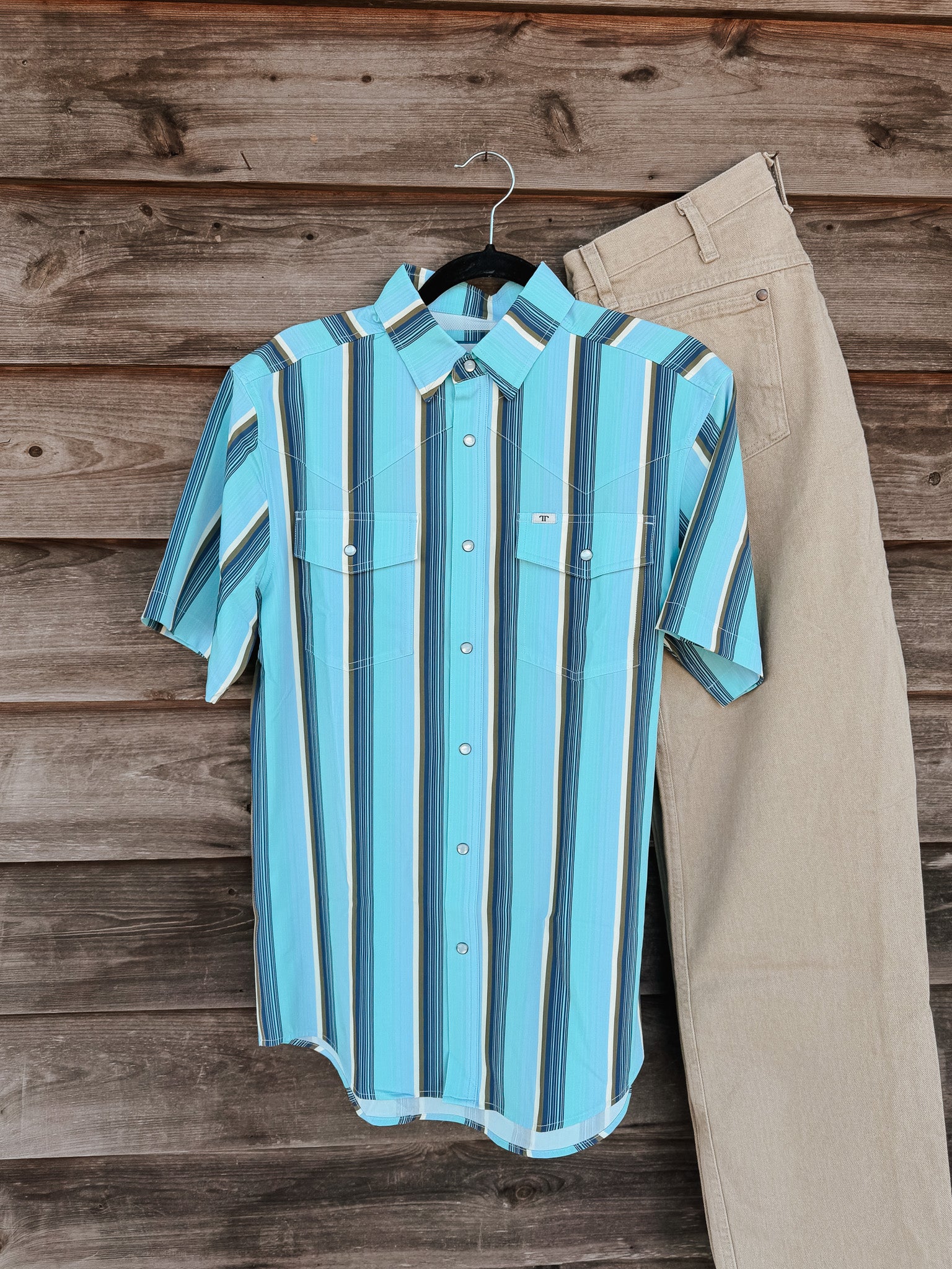 The Tristan in Blue - Short Sleeve Snap Shirt