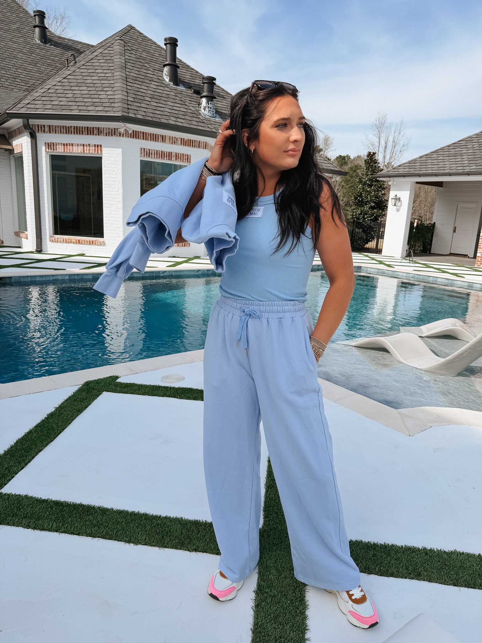 Lulu Mac Terry Cloth Sweatpants in Light Blue