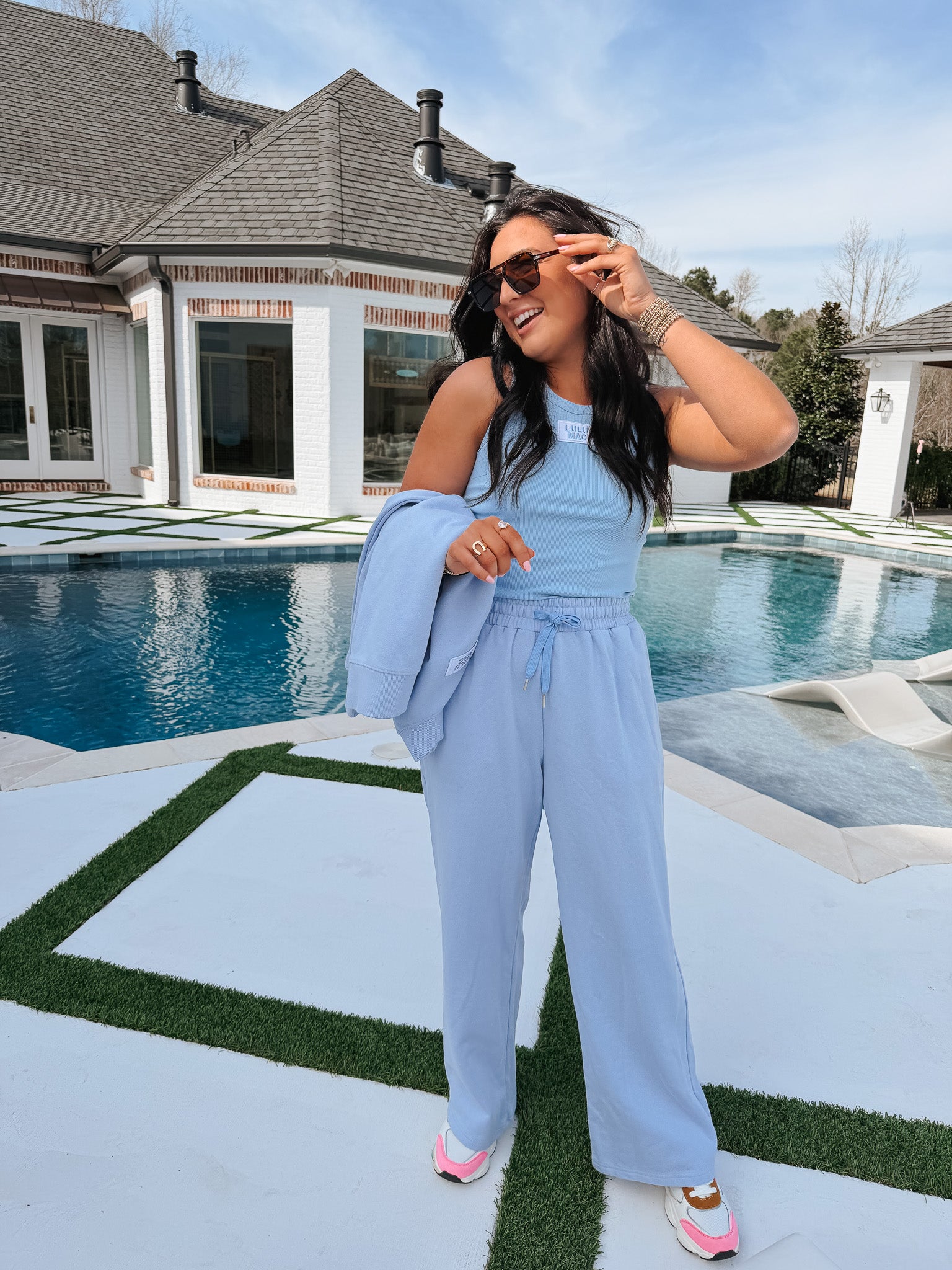 Lulu Mac Terry Cloth Sweatpants in Light Blue