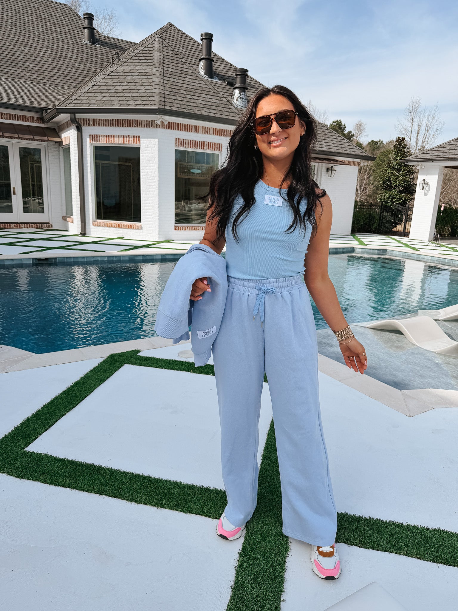 Lulu Mac Terry Cloth Sweatpants in Light Blue