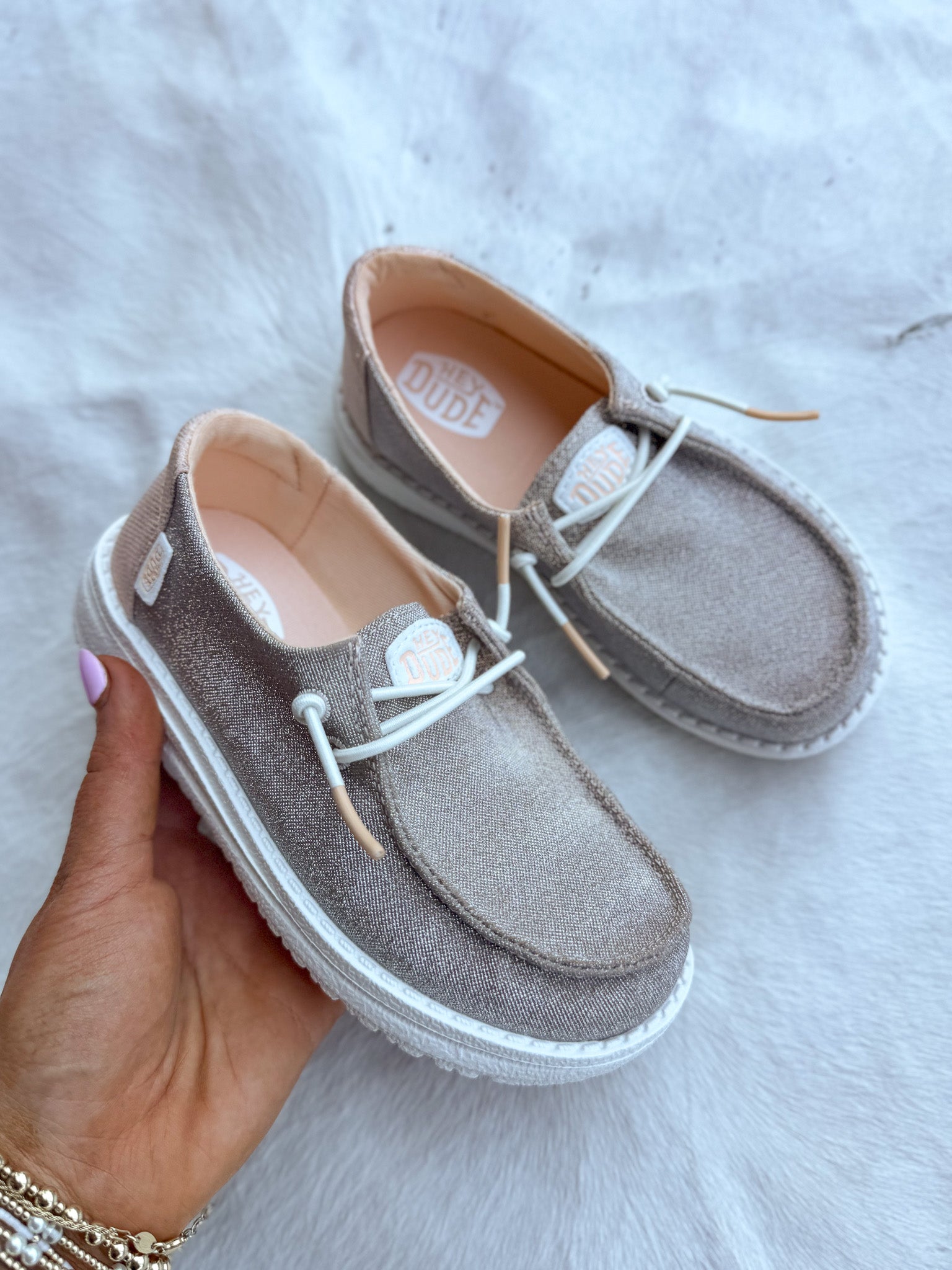 Hey Dude Wendy Youth Metallic Sparkle Rose Gold