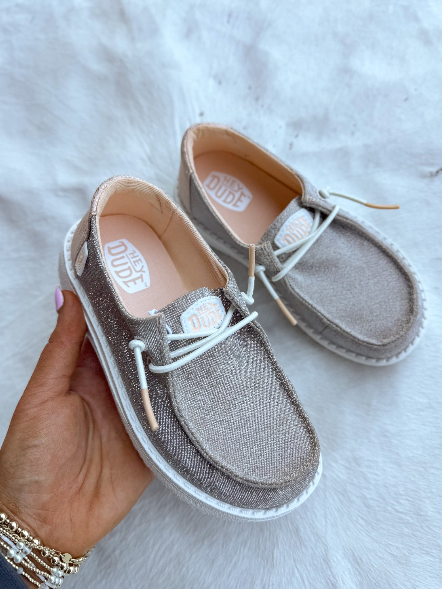 Hey Dude Wendy Youth Metallic Sparkle Rose Gold