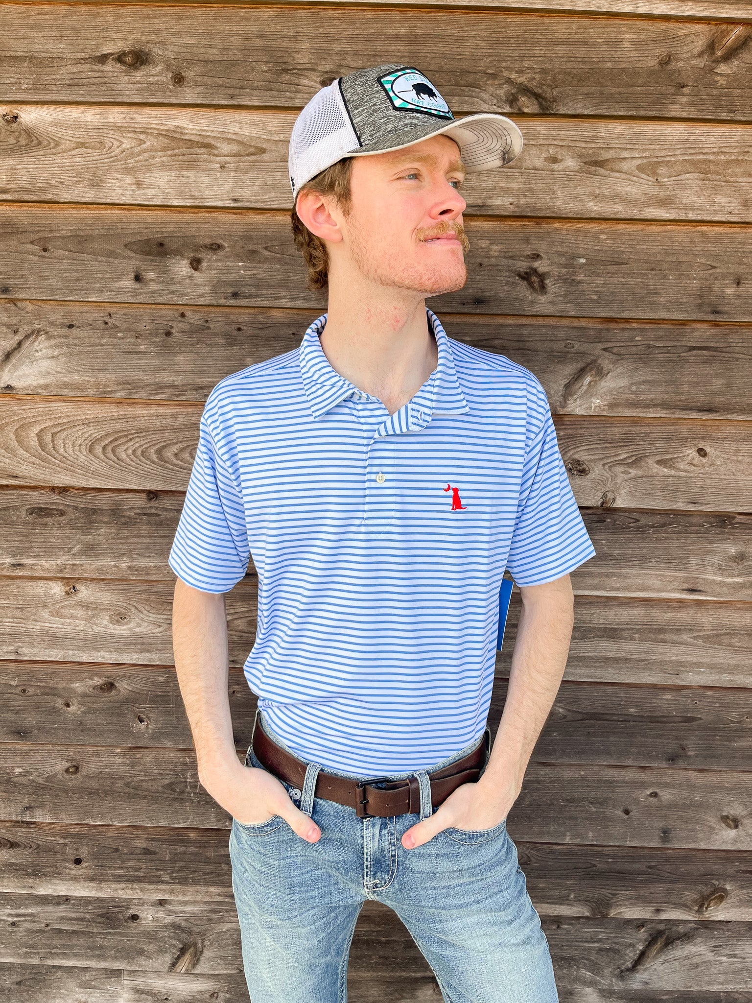 Men's Local Boy Outfitters Edisto Polo in Marina/White