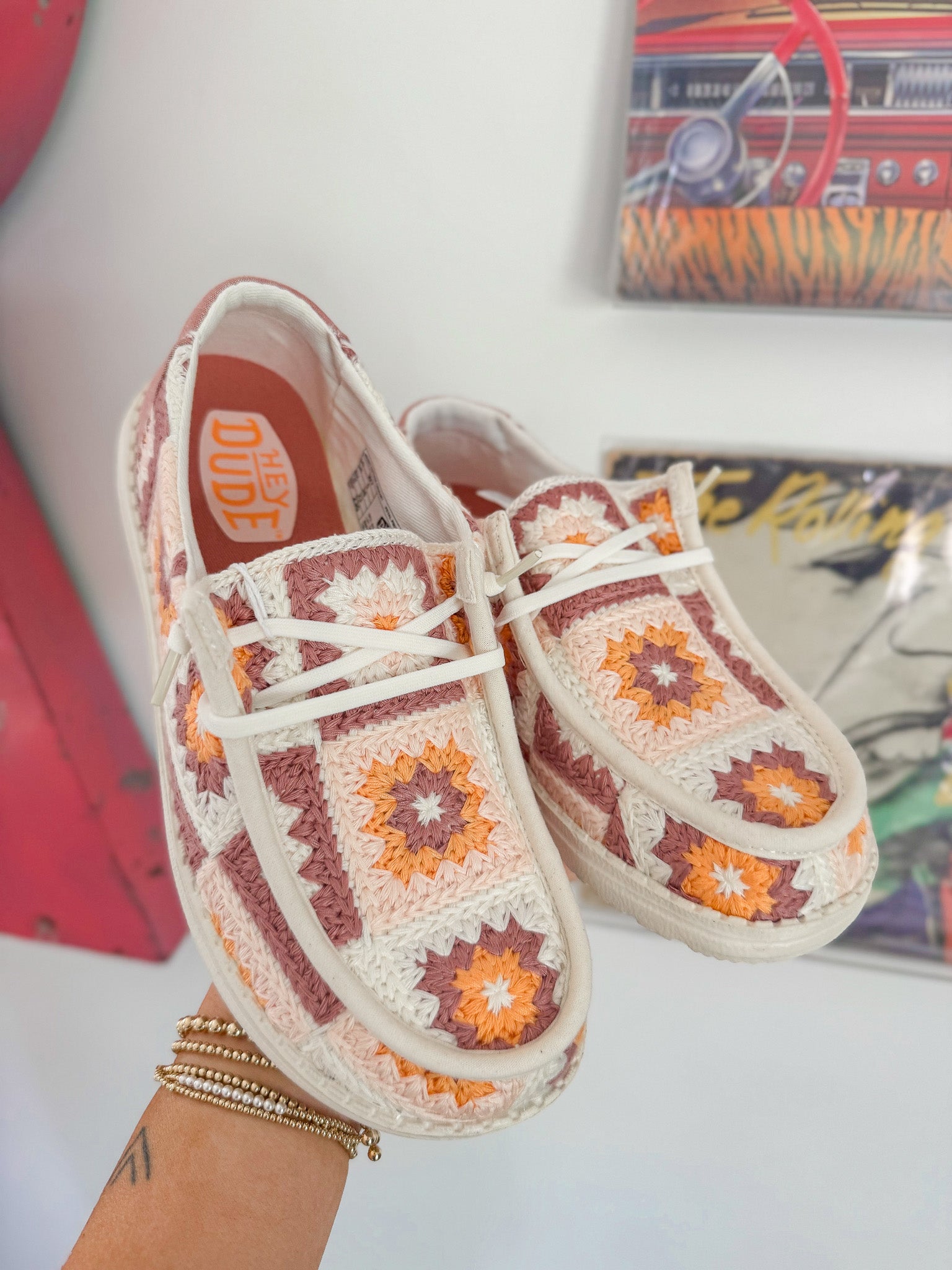 Women's Hey Dude Wendy Cottage Crochet in Petal Pink/Multi