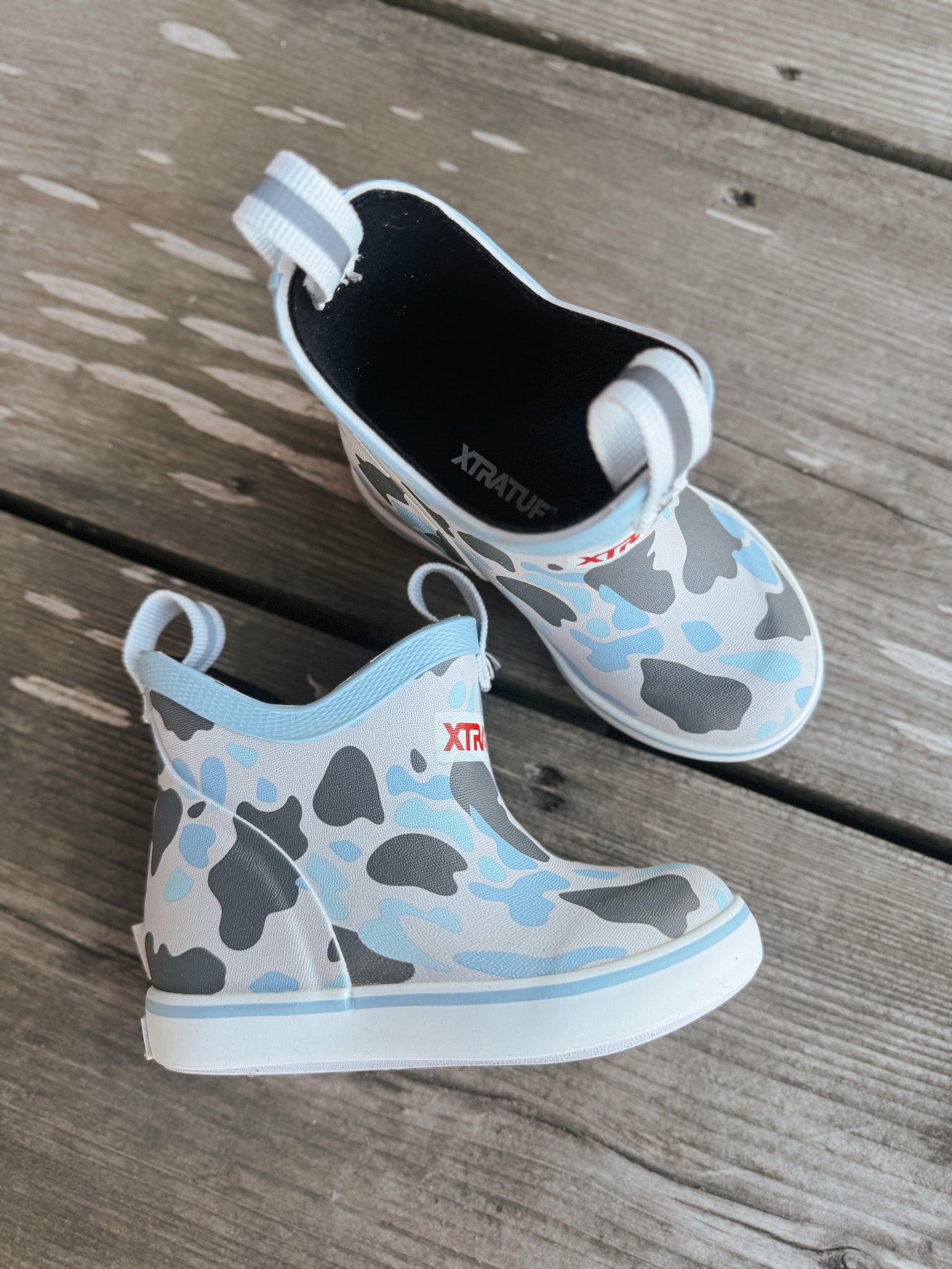Little Kid's Xtratuf Ankle Deck Boots in Ice Duck Camo