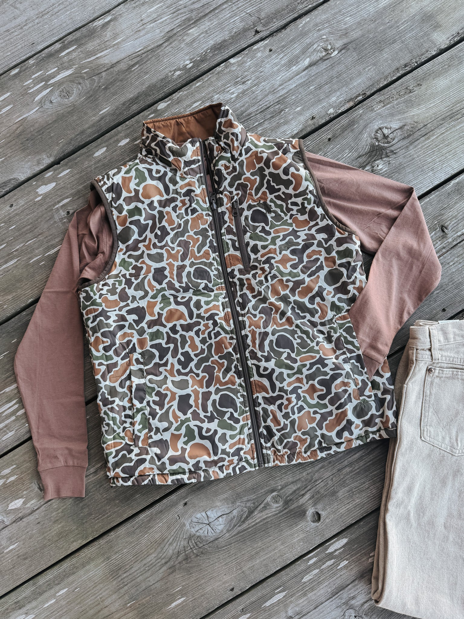 Men's Local Boy Duck Down Reversible Vest in Localflage Vintage