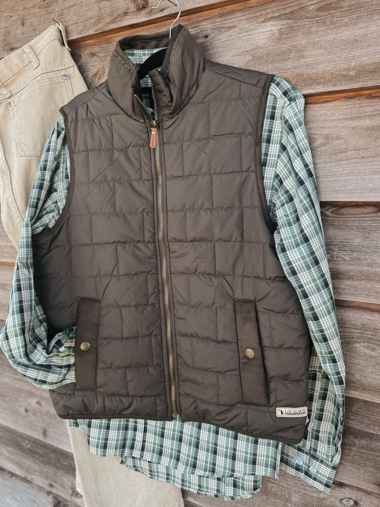 Men's Local Boy Brick Quilted Vest in Coffee