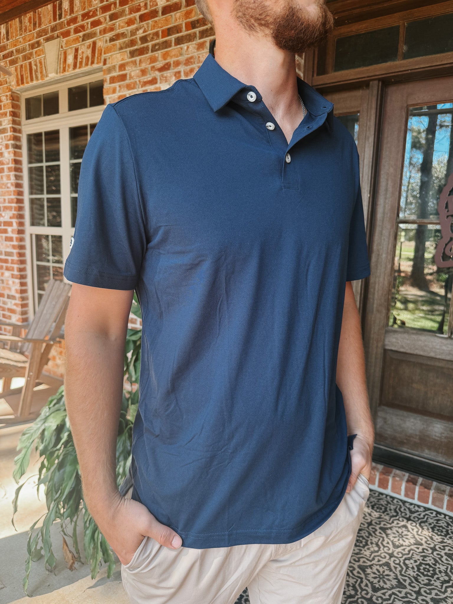 Burlebo Men's Performance Polo in Heather Navy