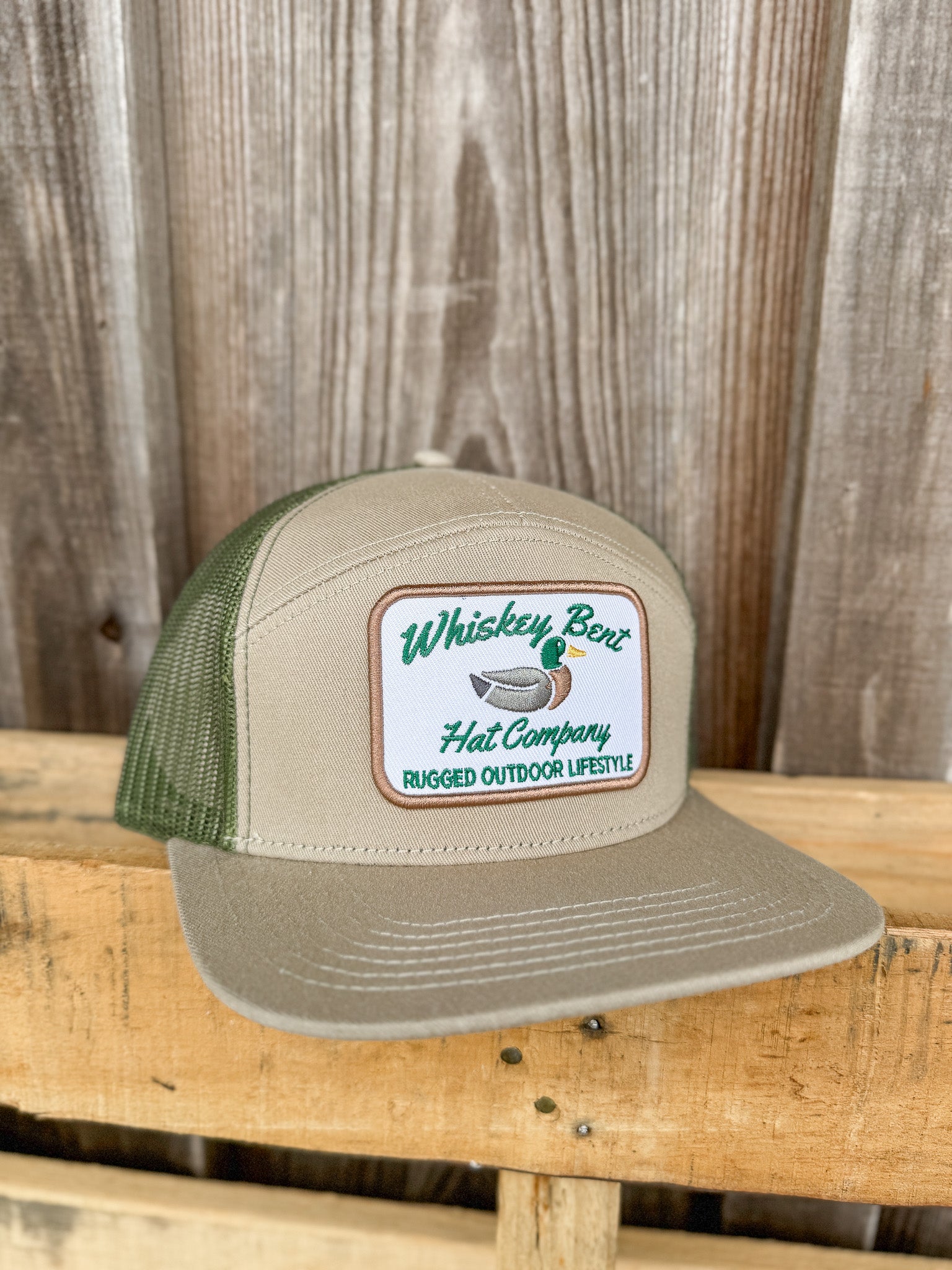 Whiskey Bent Hat Co. Green Head 7-Panel Khaki/Green Cap