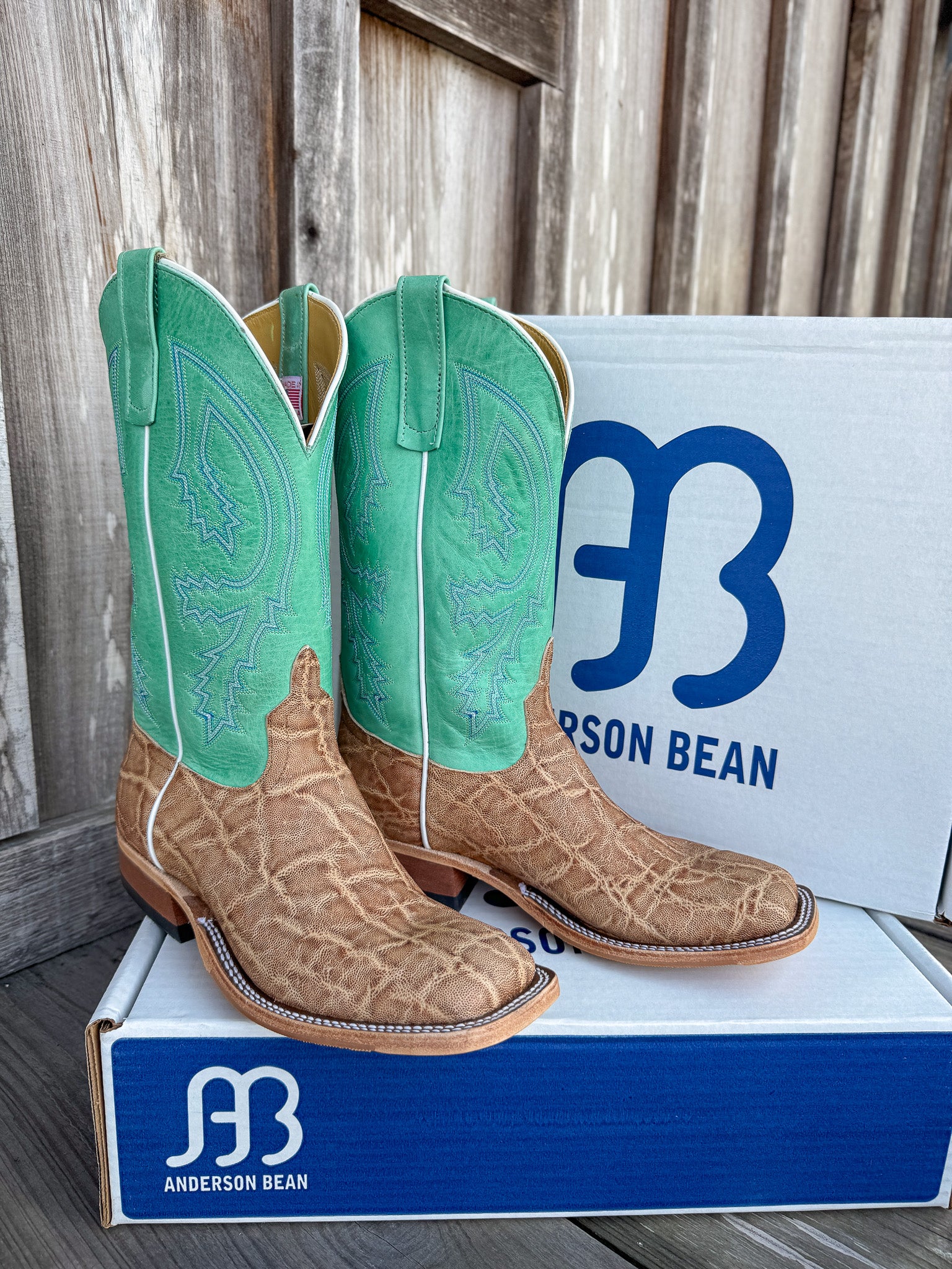 Men's Anderson Bean BC Exclusive Light Tan Elephant/Green Super Oil Boots