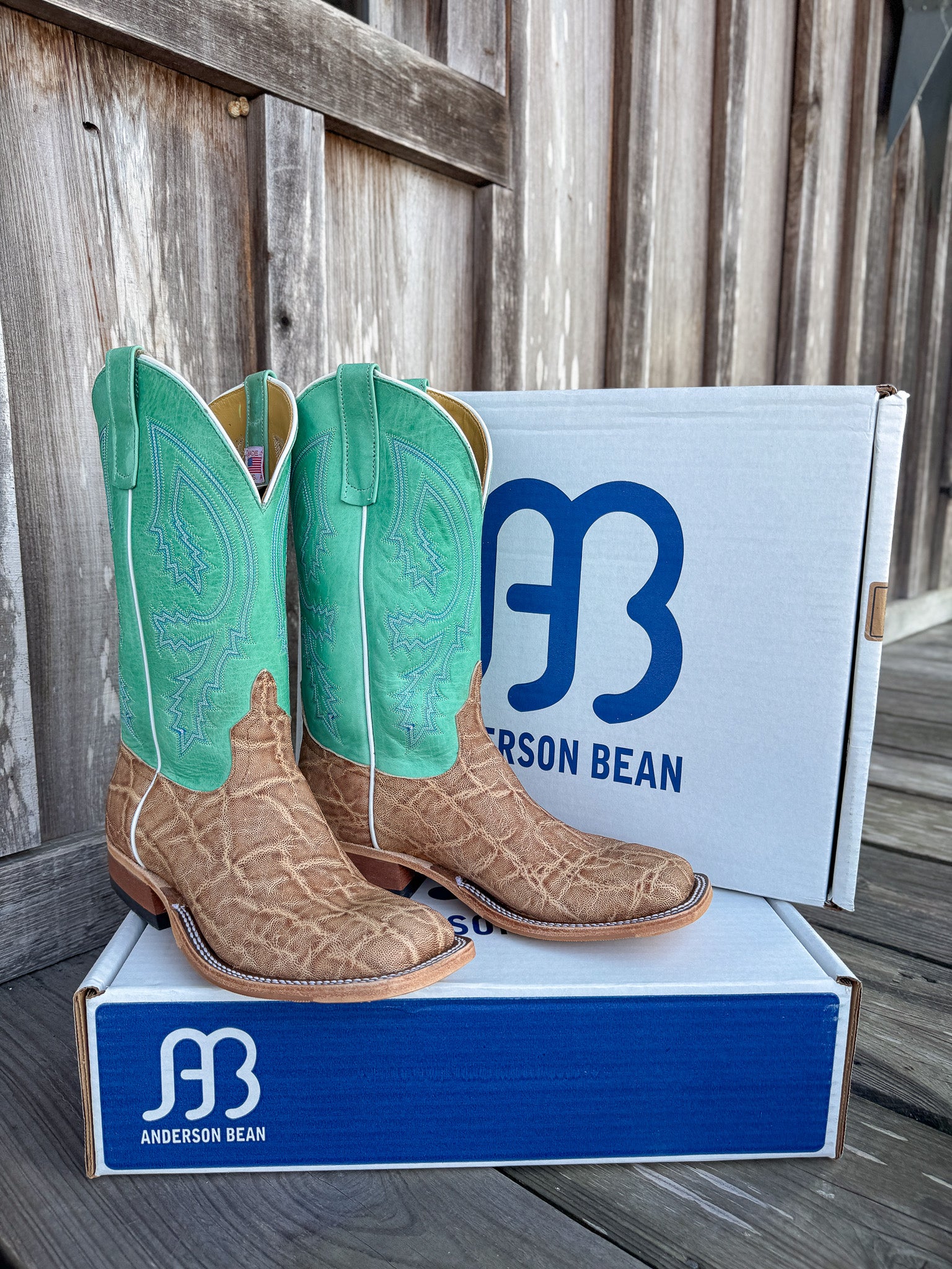 Men's Anderson Bean BC Exclusive Light Tan Elephant/Green Super Oil Boots