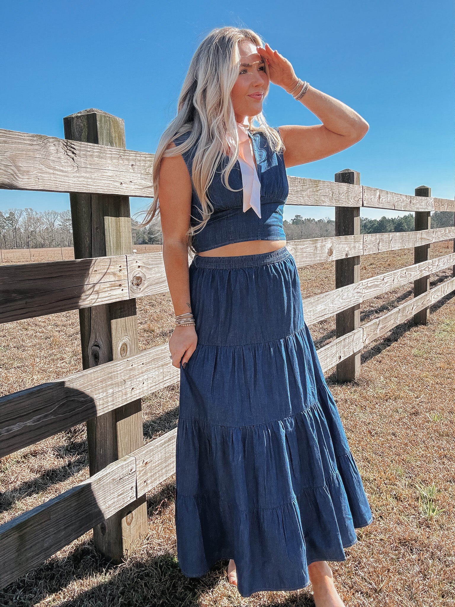 Wrangler Retro Smocked Crop Denim Blouse