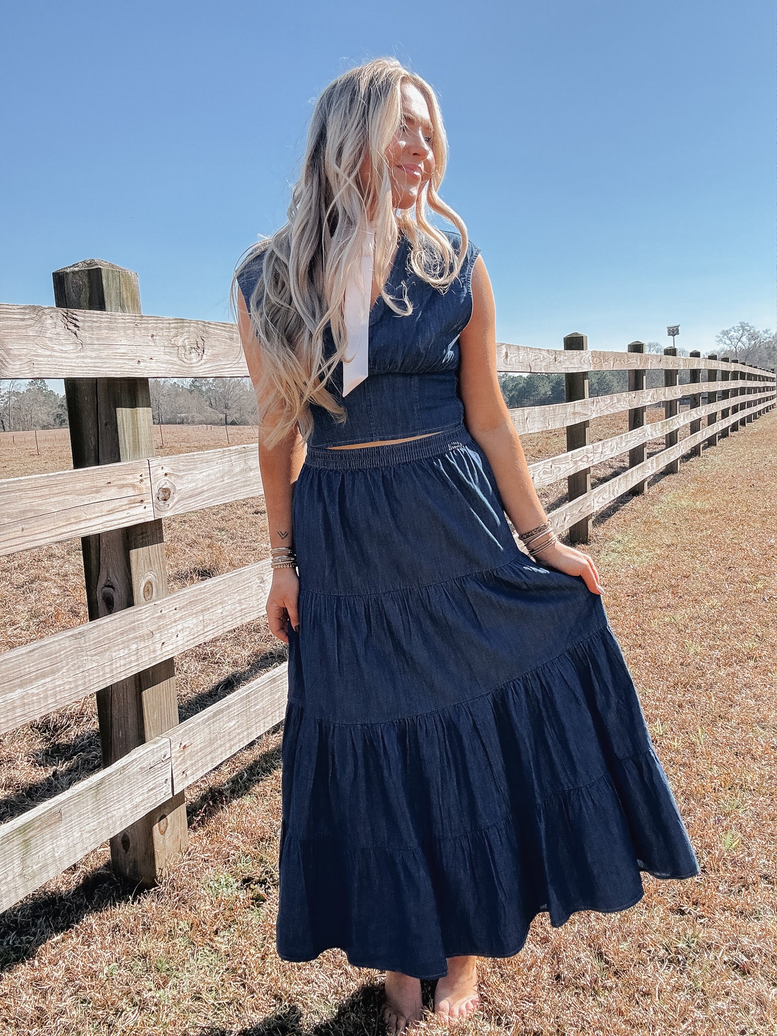 Wrangler Retro Denim Tiered Maxi Skirt