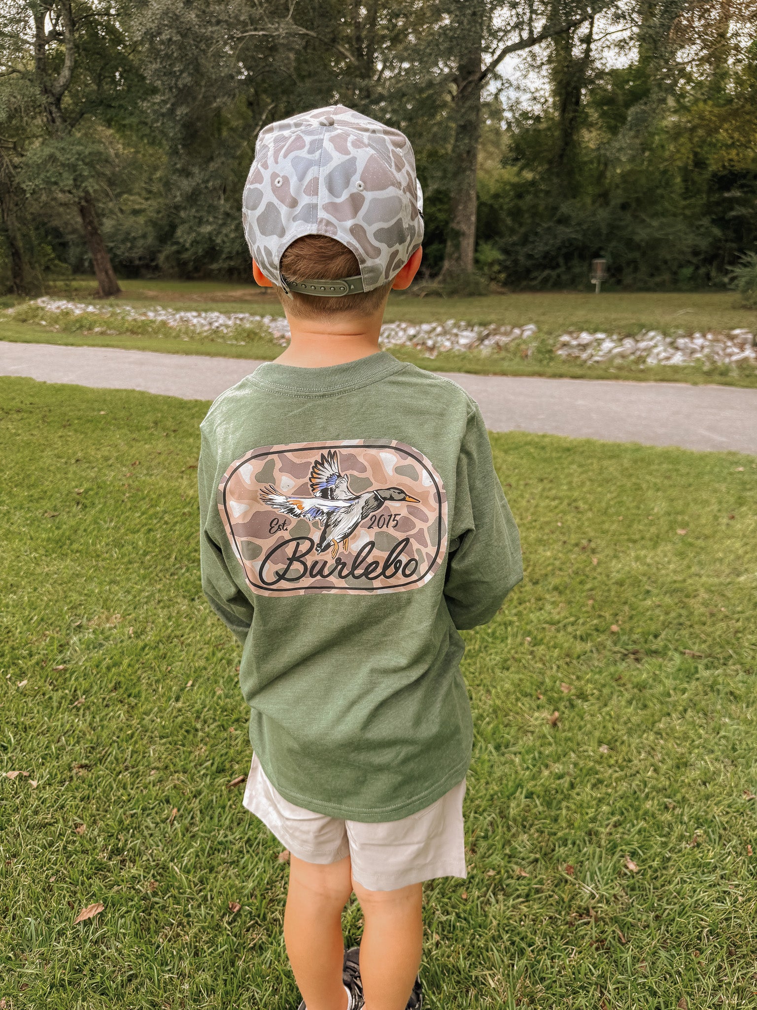 Youth Burlebo Ducks Flying In Long Sleeve T-Shirt - Heather Olive