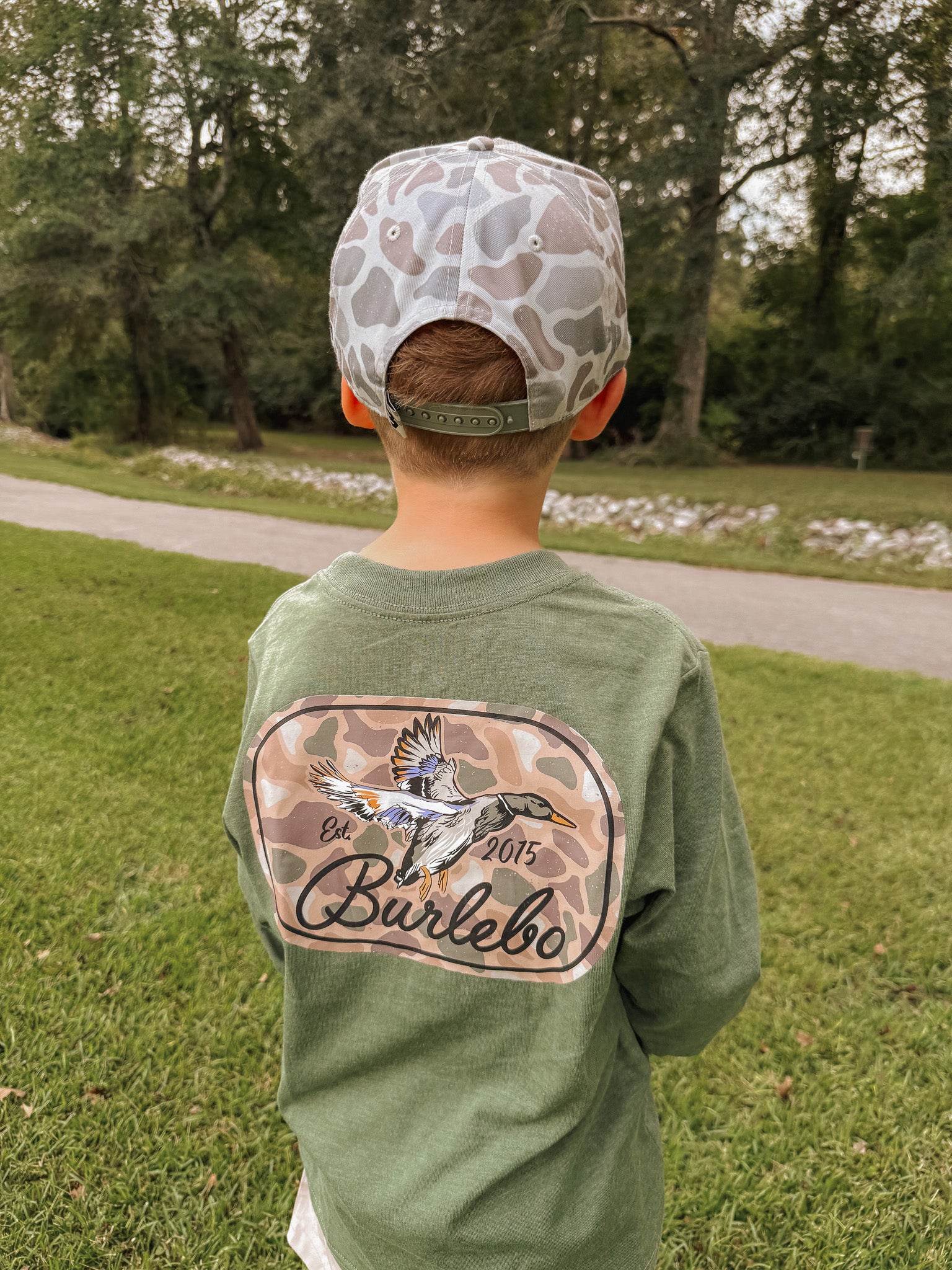 Youth Burlebo Ducks Flying In Long Sleeve T-Shirt - Heather Olive