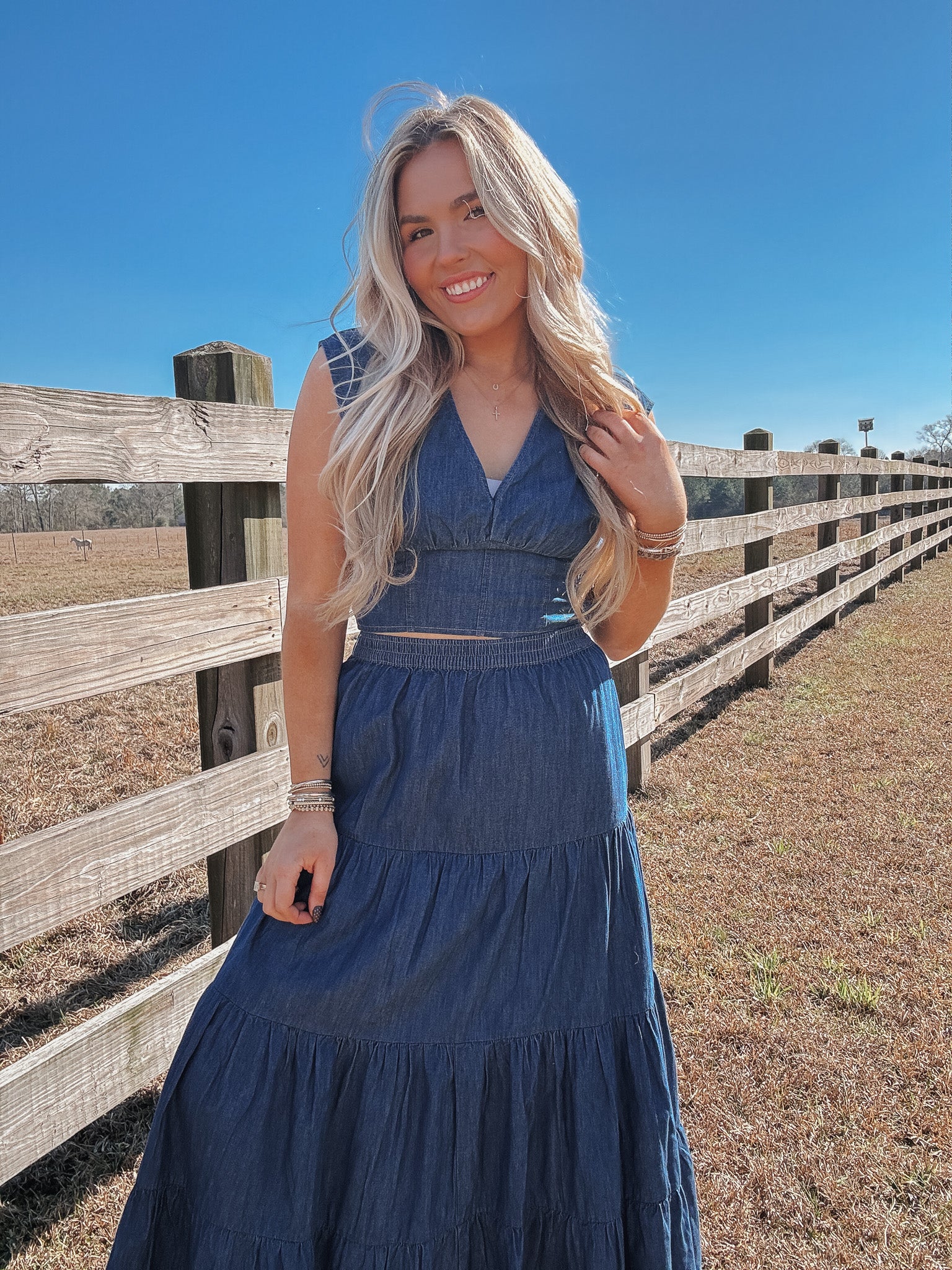 Wrangler Retro Denim Tiered Maxi Skirt LG Wrangler Retro Denim Tiered Maxi Skirt LG