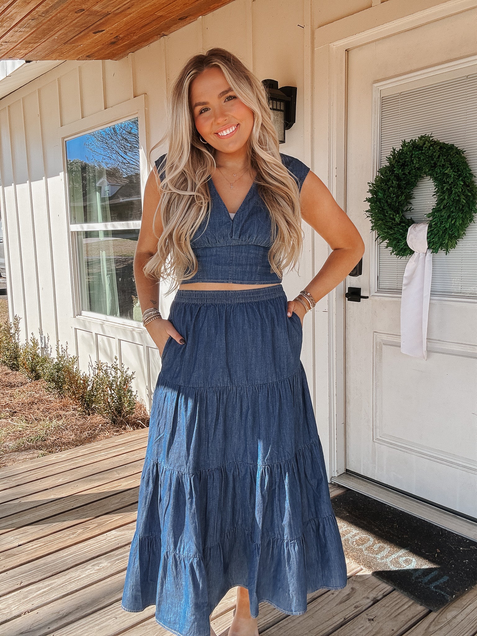 Wrangler Retro Smocked Crop Denim Blouse