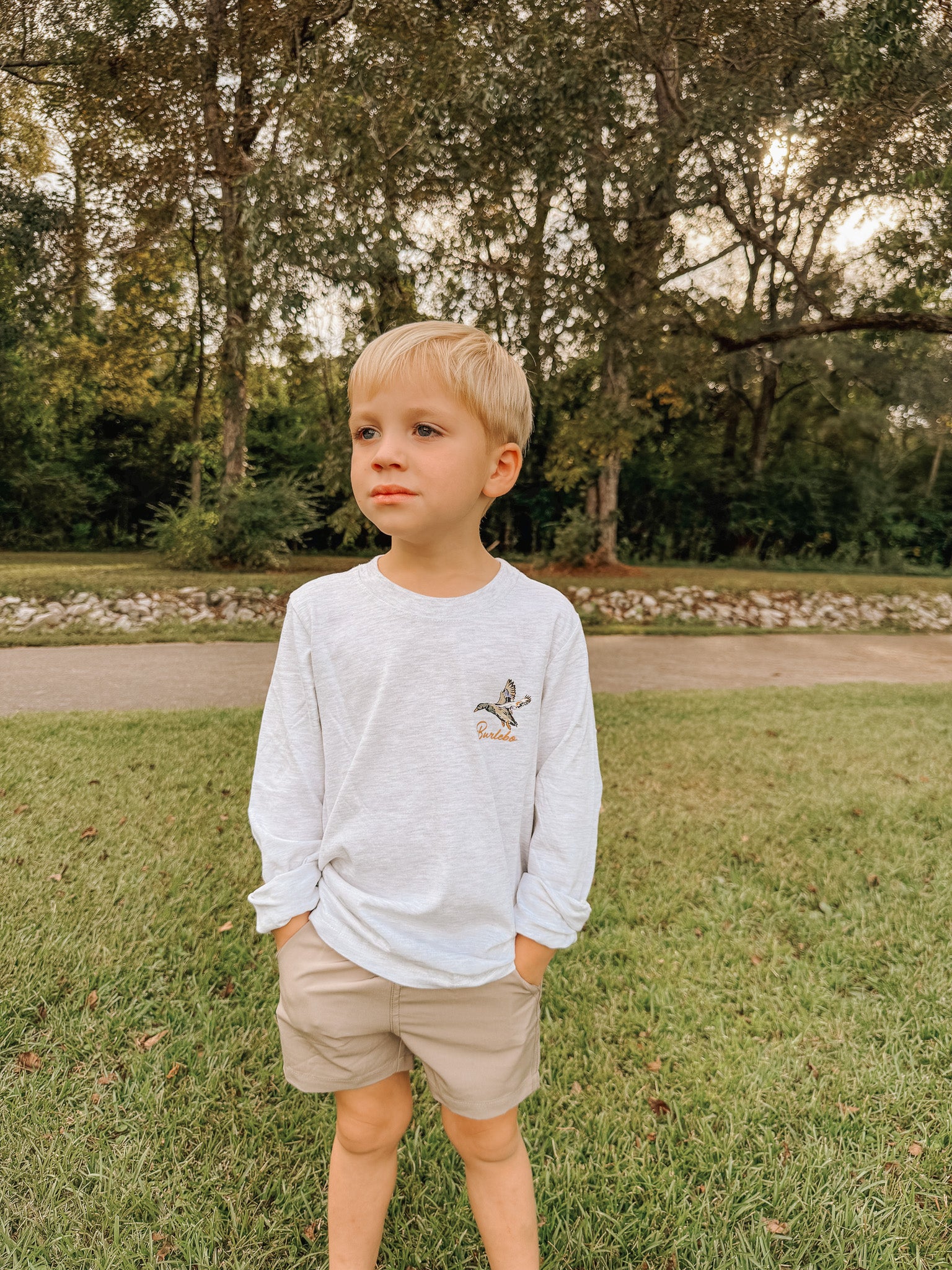 Youth Burlebo Pintail Triangle Duck Long Sleeve T-Shirt - Ash Grey