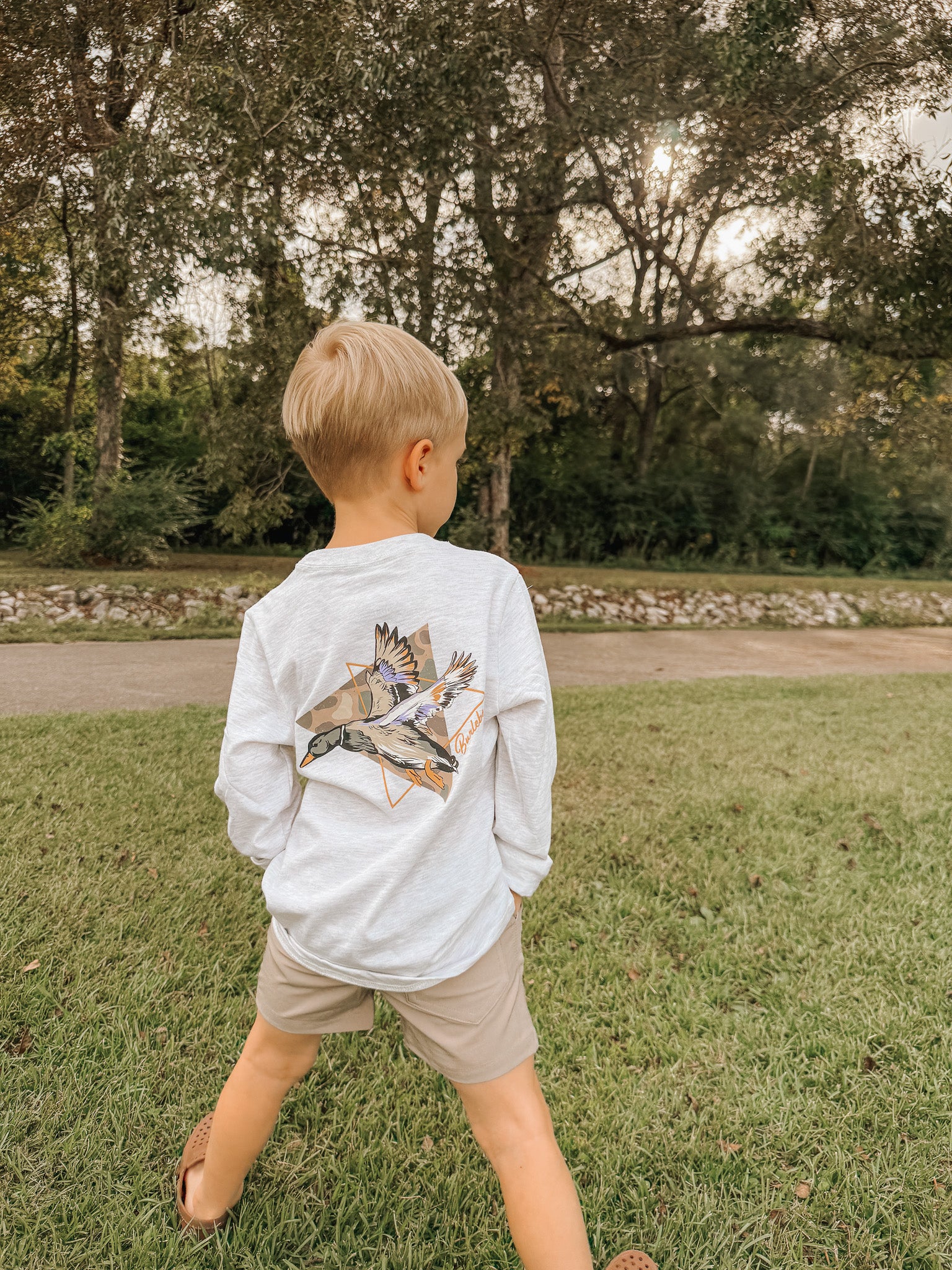 Youth Burlebo Pintail Triangle Duck Long Sleeve T-Shirt - Ash Grey