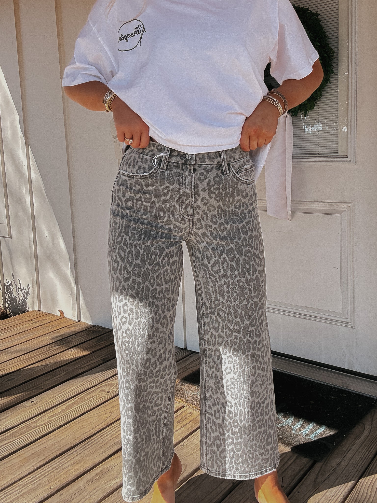 The Tylee High Rise Crop Wide Leg Jeans in Grey Leopard