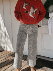 The Tylee High Rise Crop Wide Leg Jeans in Grey Leopard