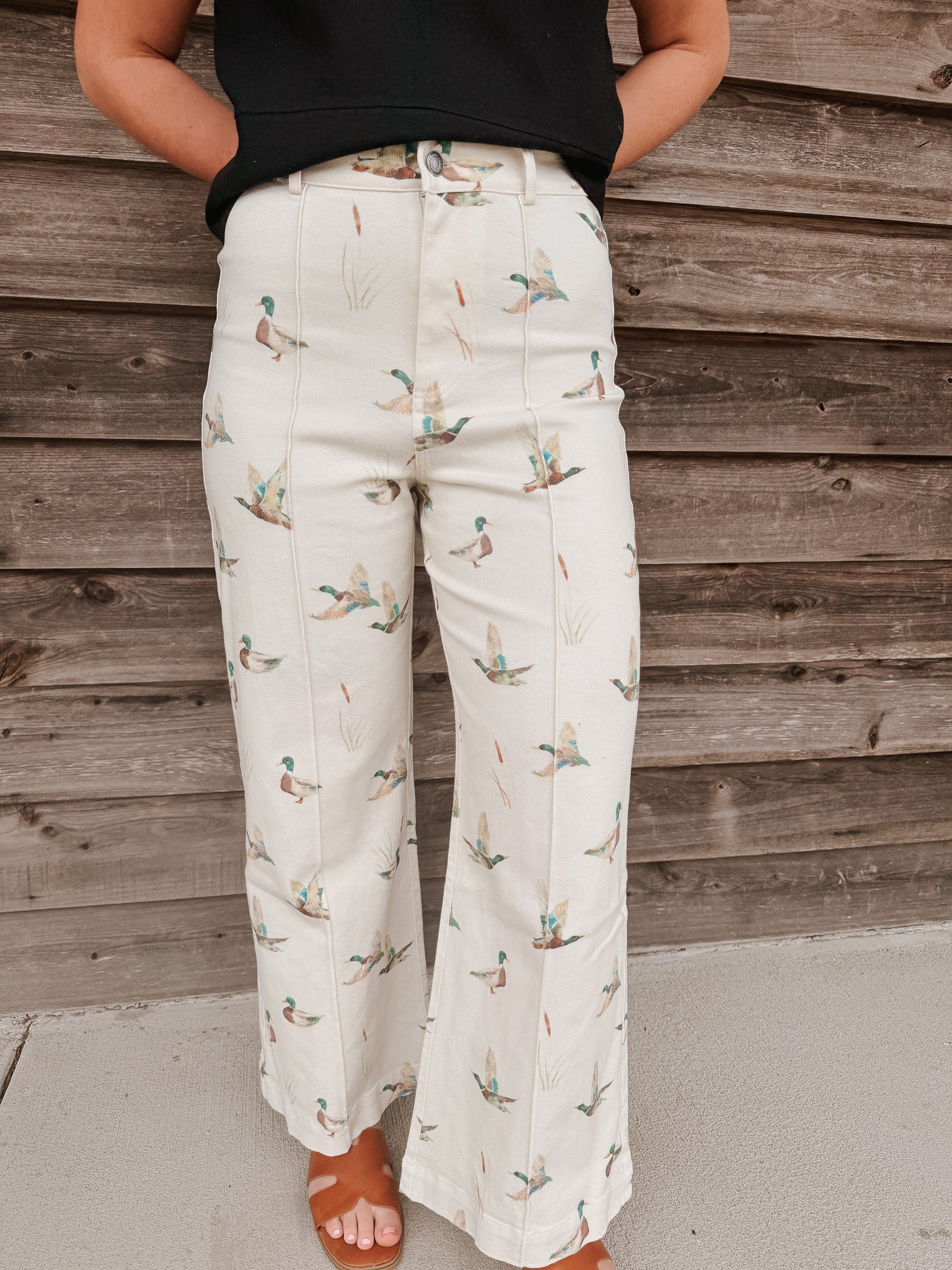 Mallard Stretch Denim Wide Leg Jeans in Ivory