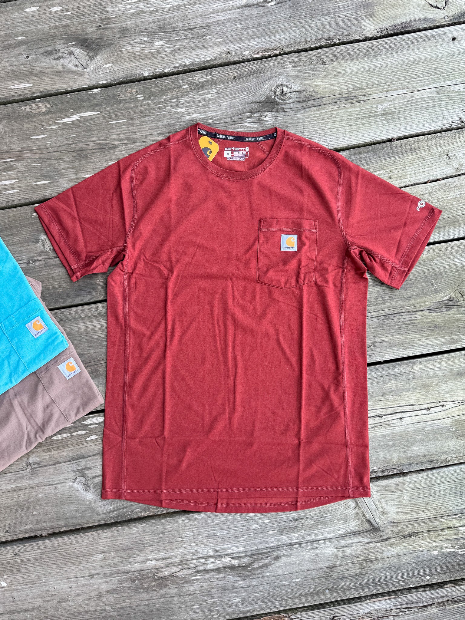 Carhartt Force Relaxed Fit Short-Sleeve Pocket T-Shirt in Dark Spice Red Heather
