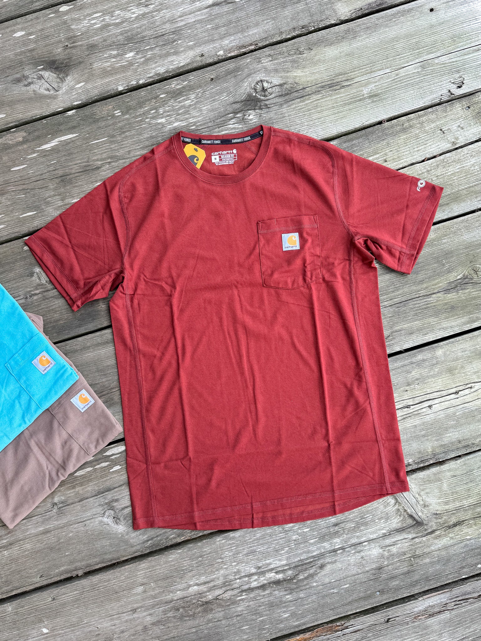 Carhartt Force Relaxed Fit Short-Sleeve Pocket T-Shirt in Dark Spice Red Heather
