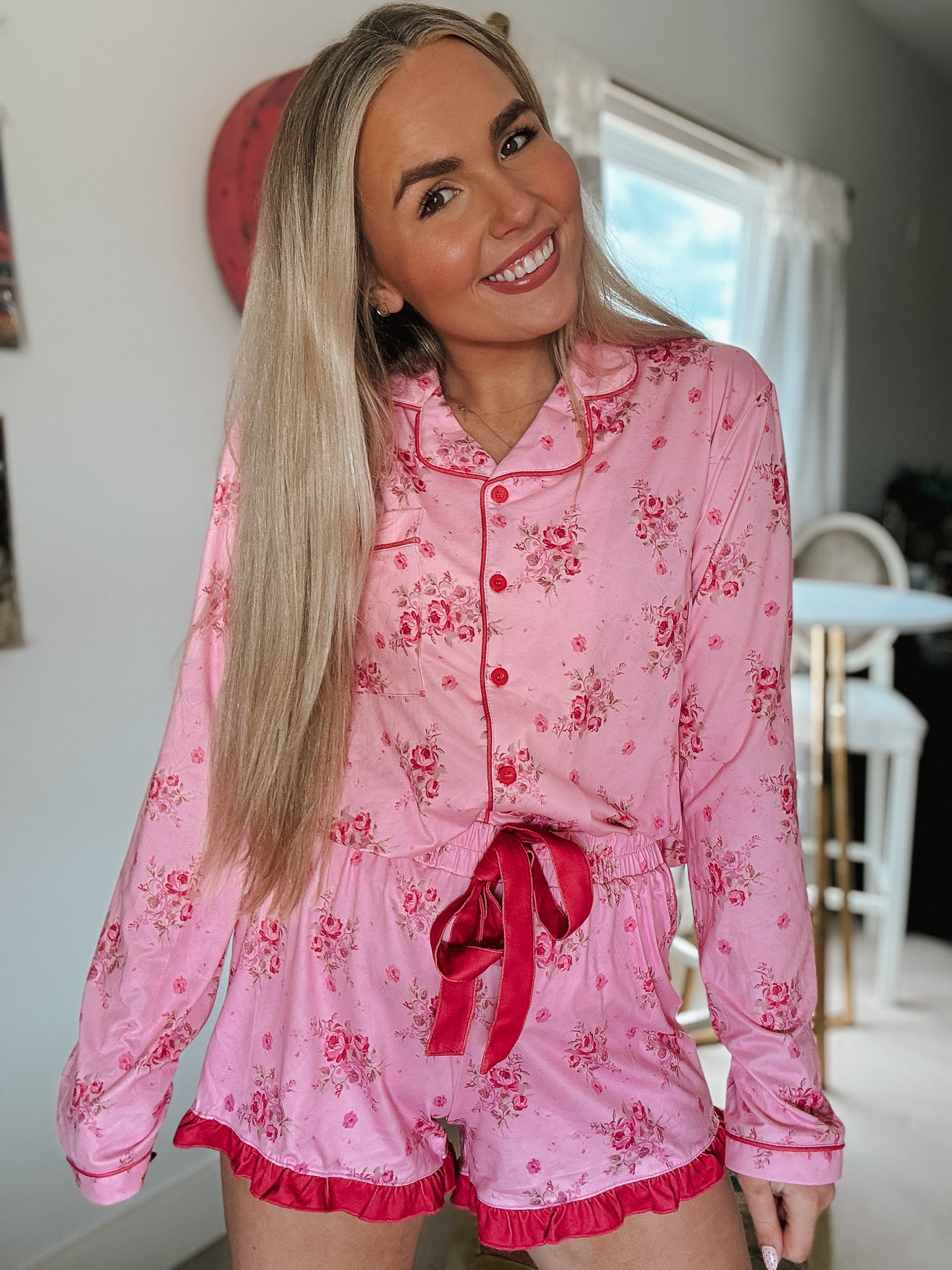 Blushing Blooms Ruffle Pajama Set
