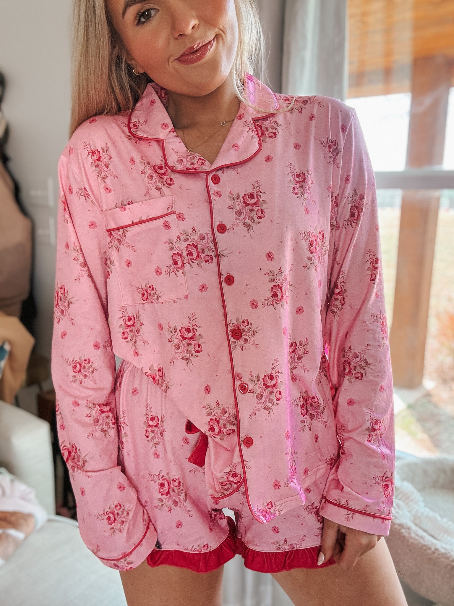 Blushing Blooms Ruffle Pajama Set