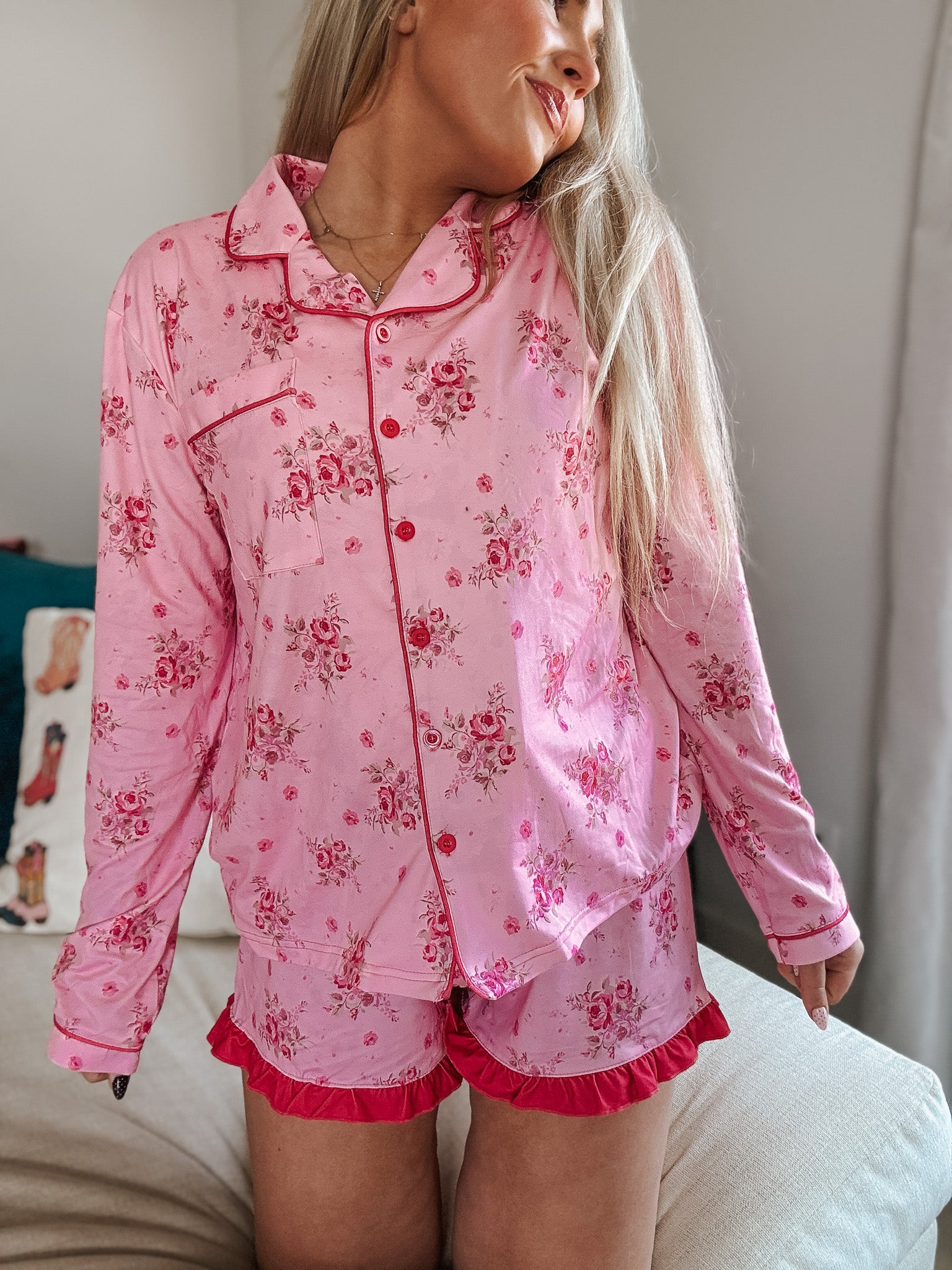 Blushing Blooms Ruffle Pajama Set