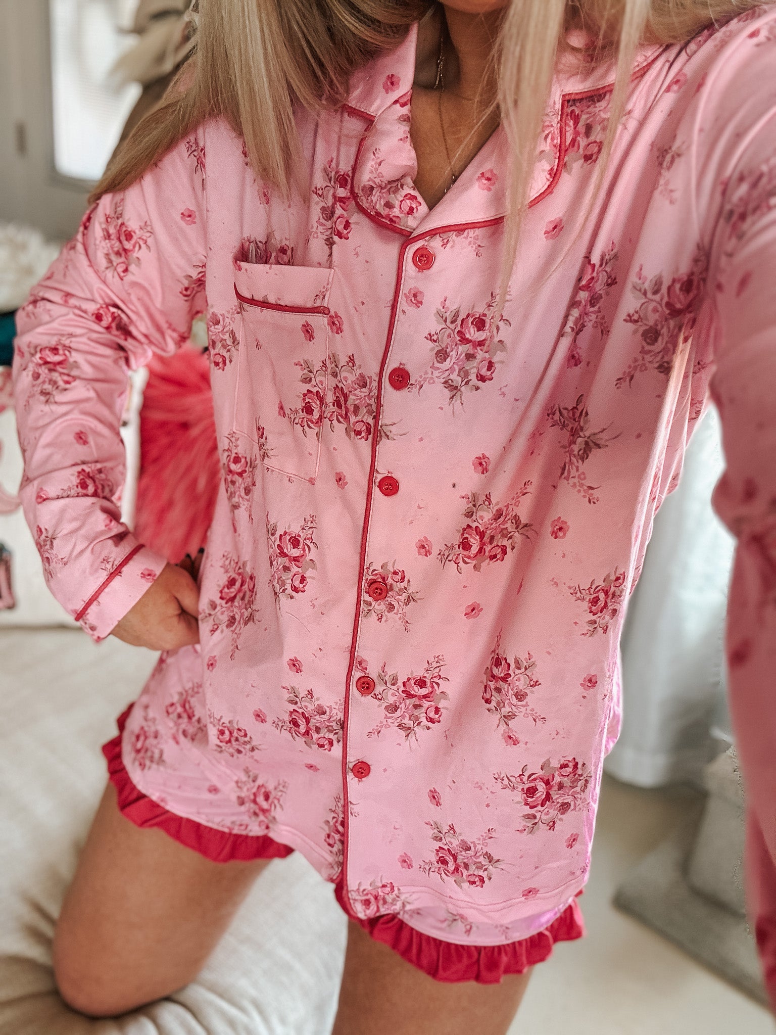 Blushing Blooms Ruffle Pajama Set