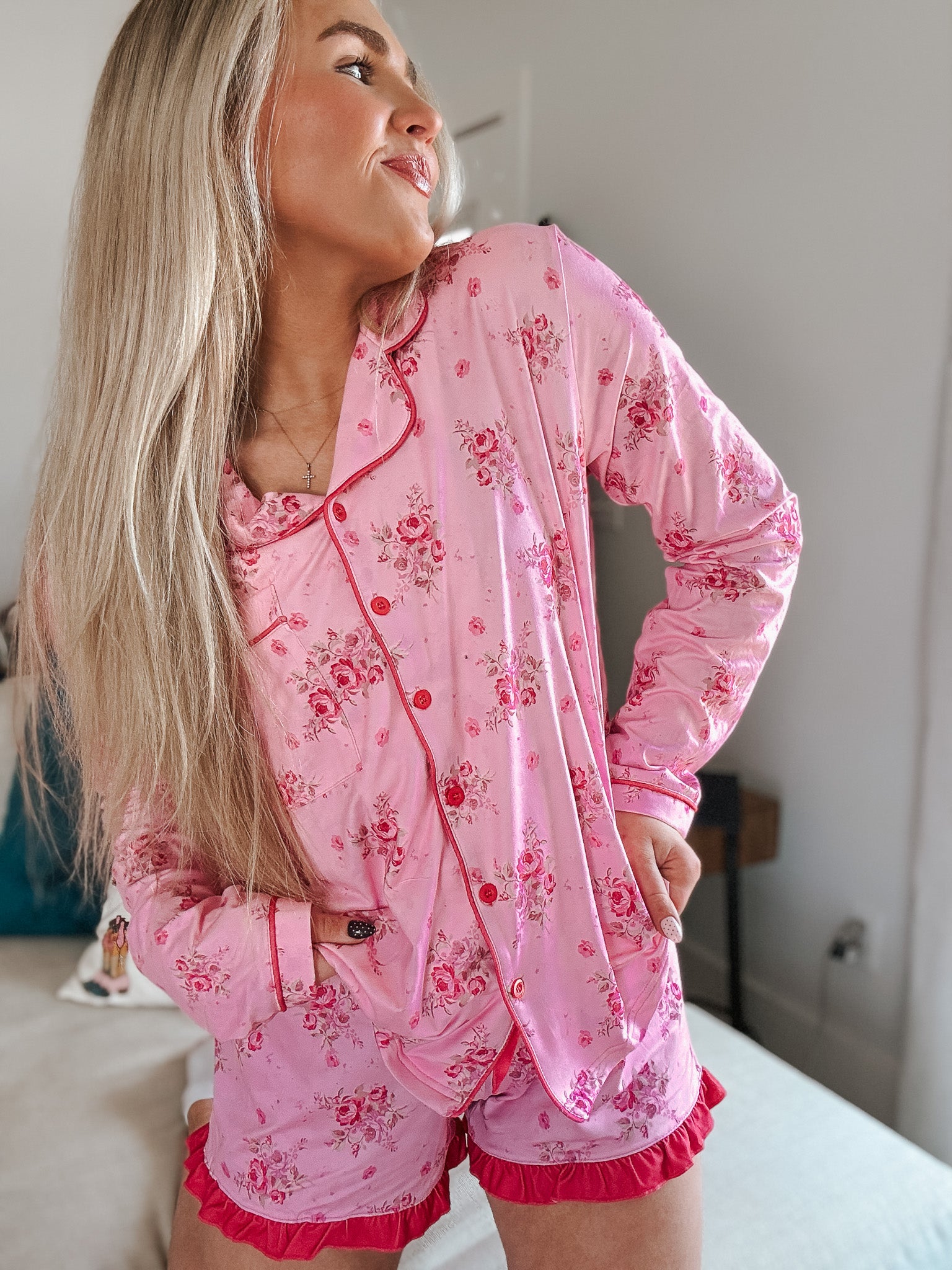Blushing Blooms Ruffle Pajama Set