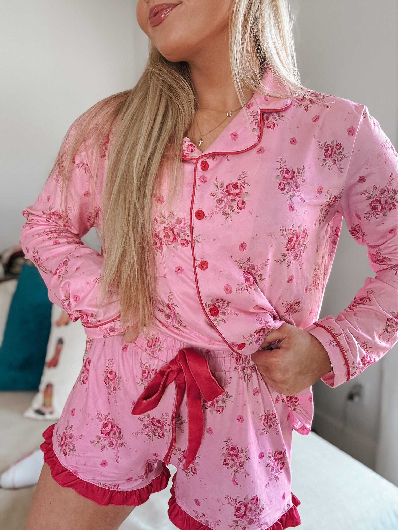 Blushing Blooms Ruffle Pajama Set