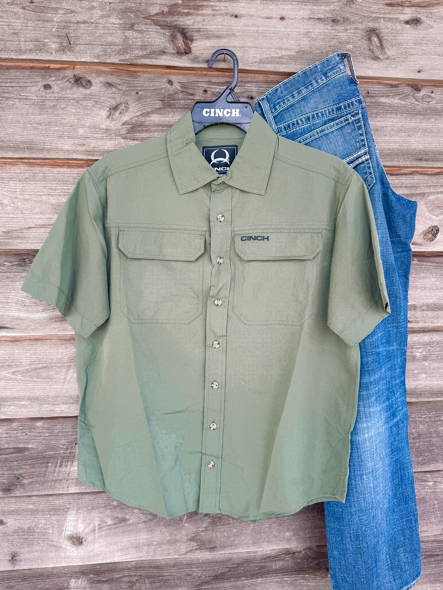 Men's Cinch Arenaflex Olive Green Button Down Shirt