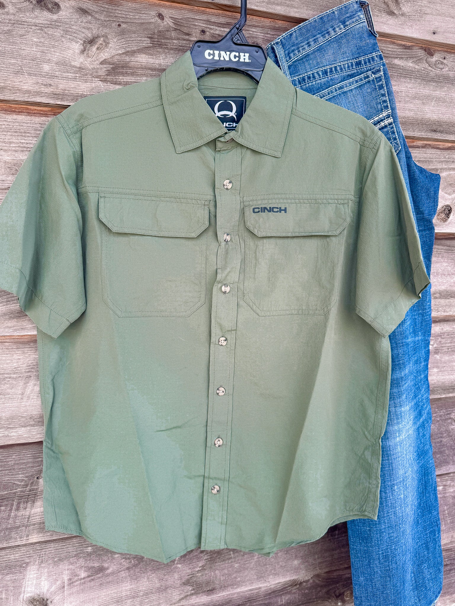 Men's Cinch Arenaflex Olive Green Button Down Shirt