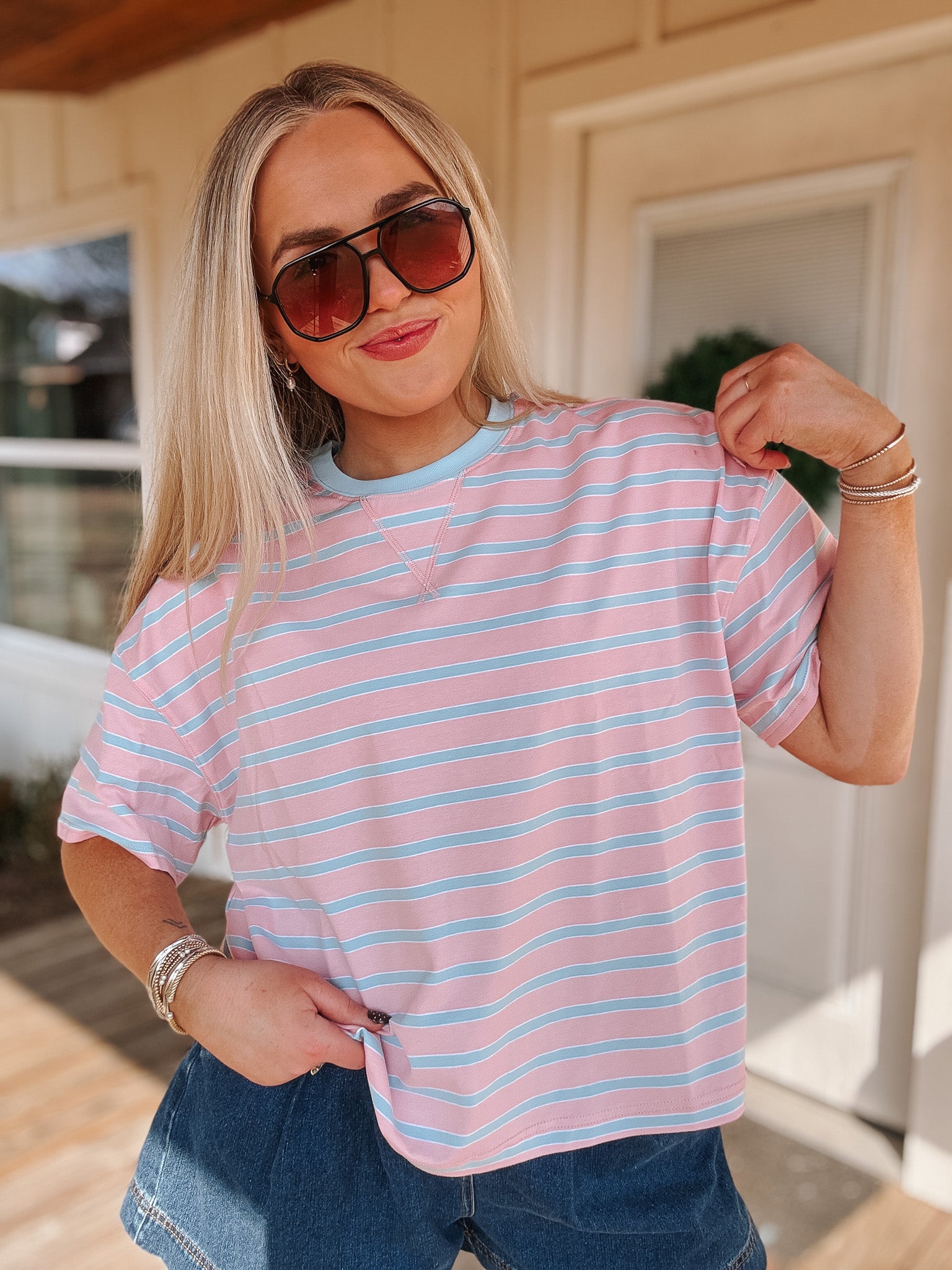 Blush & Sky Stripe Top