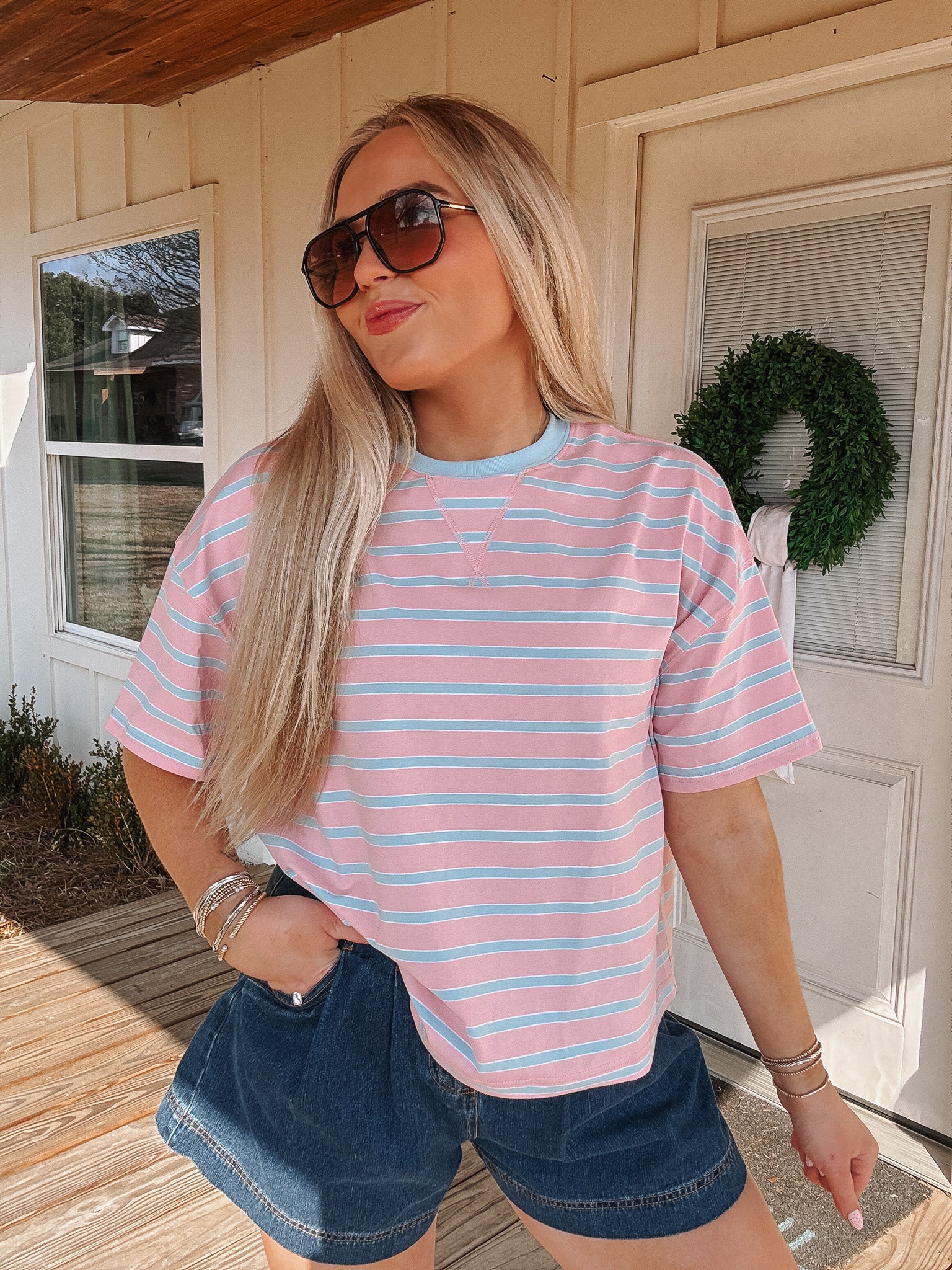 Blush & Sky Stripe Top
