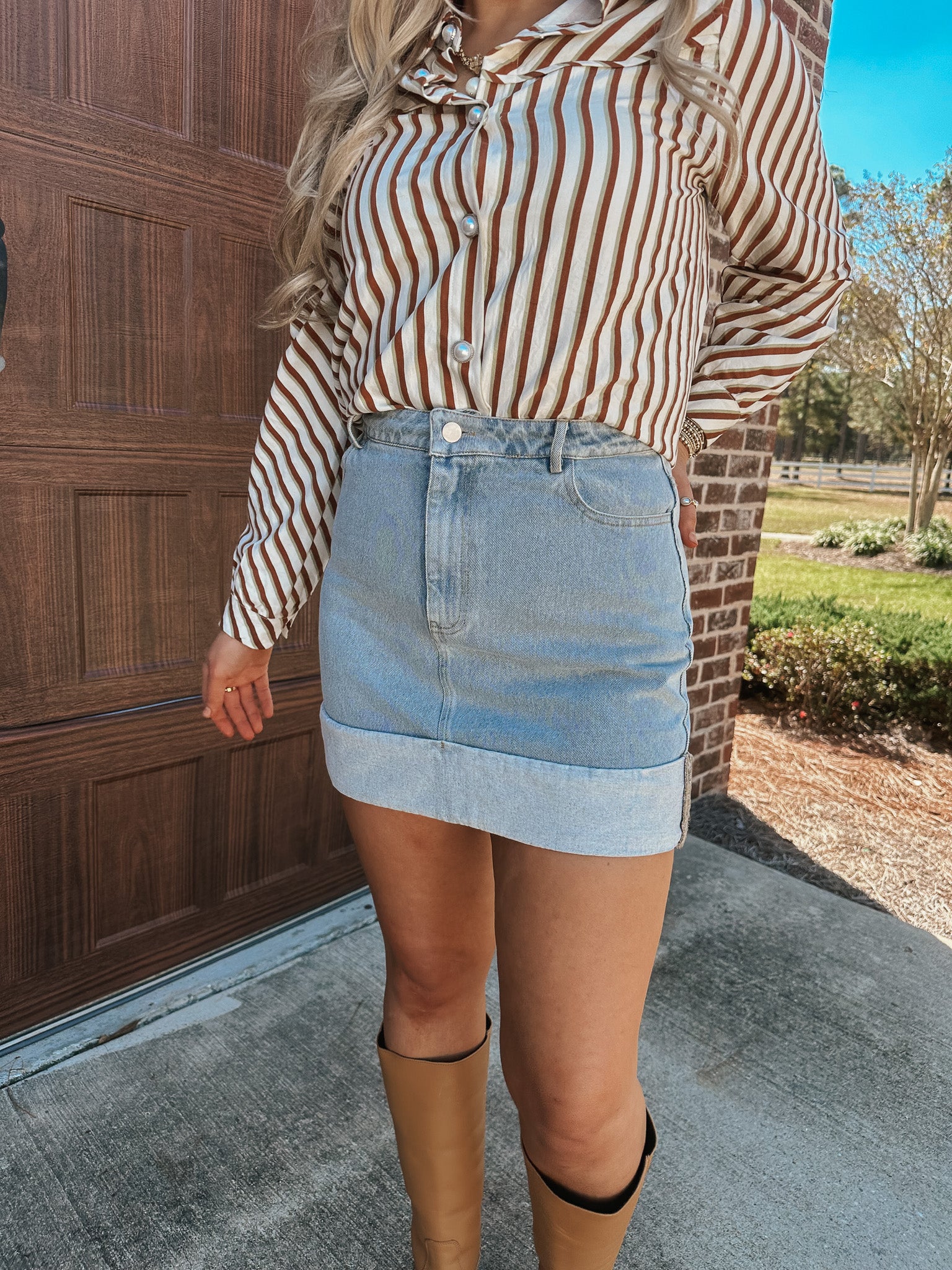 Denim Dreams Washed Denim Cuff Skirt