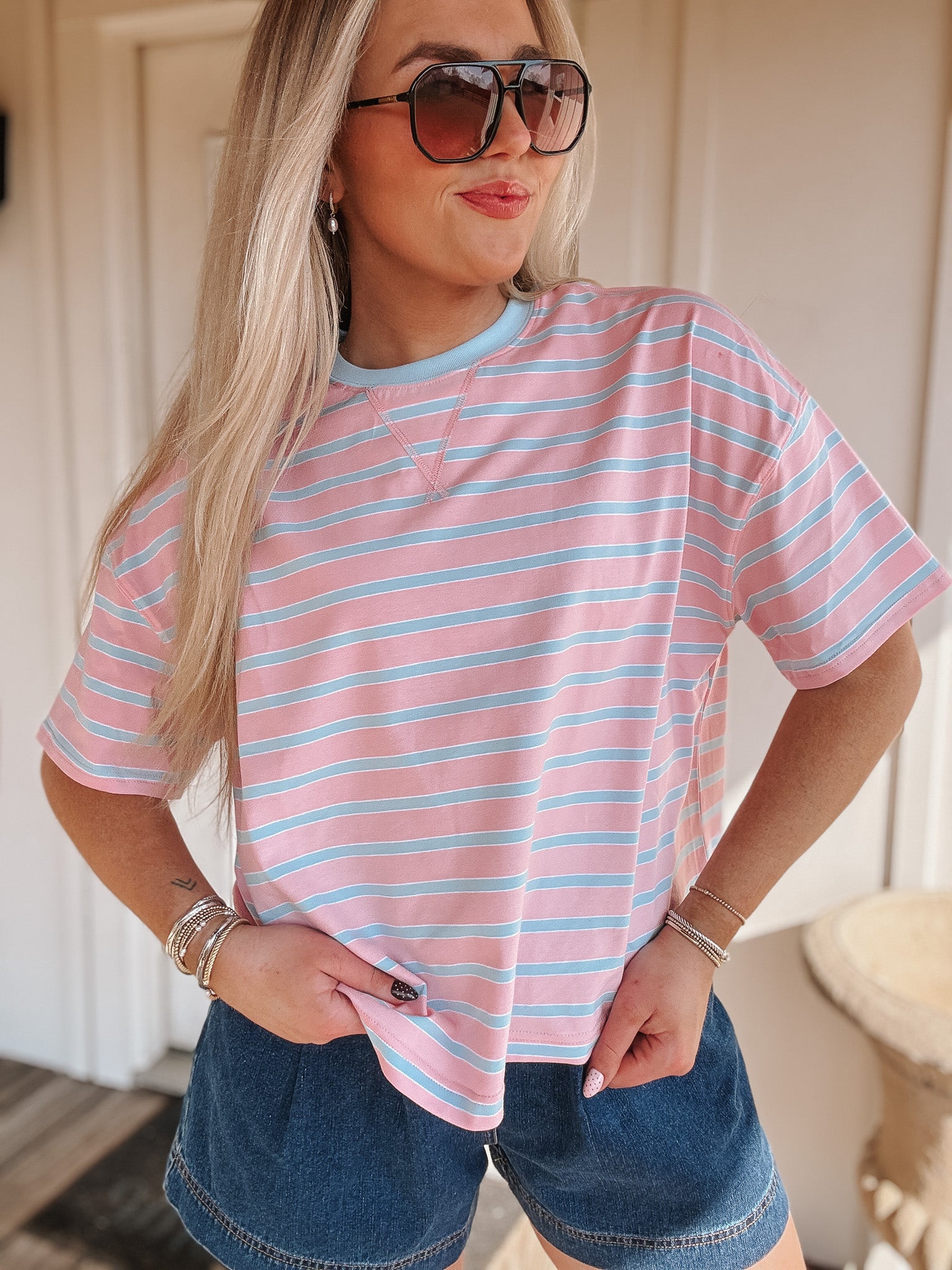 Blush & Sky Stripe Top