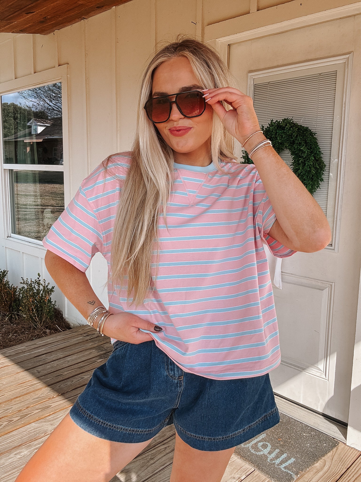 Blush & Sky Stripe Top