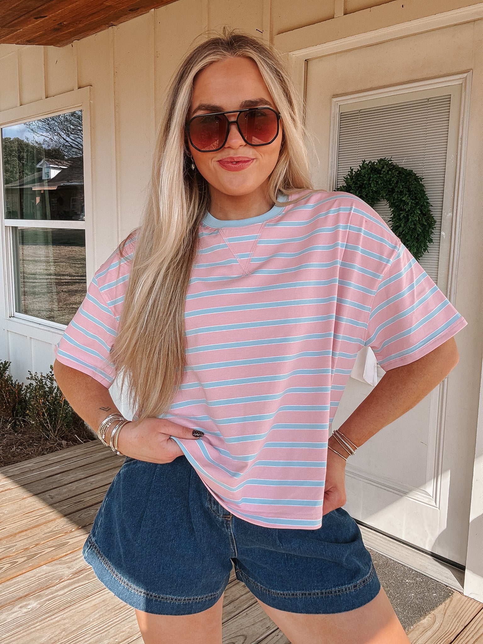 Blush & Sky Stripe Top