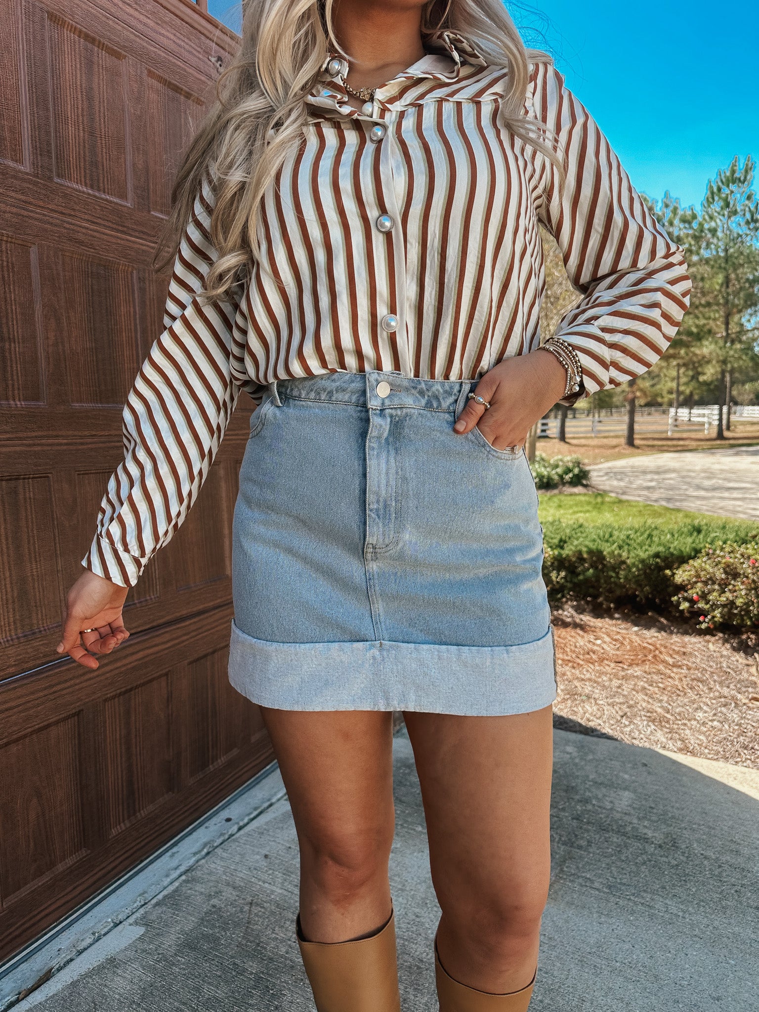 Denim Dreams Washed Denim Cuff Skirt