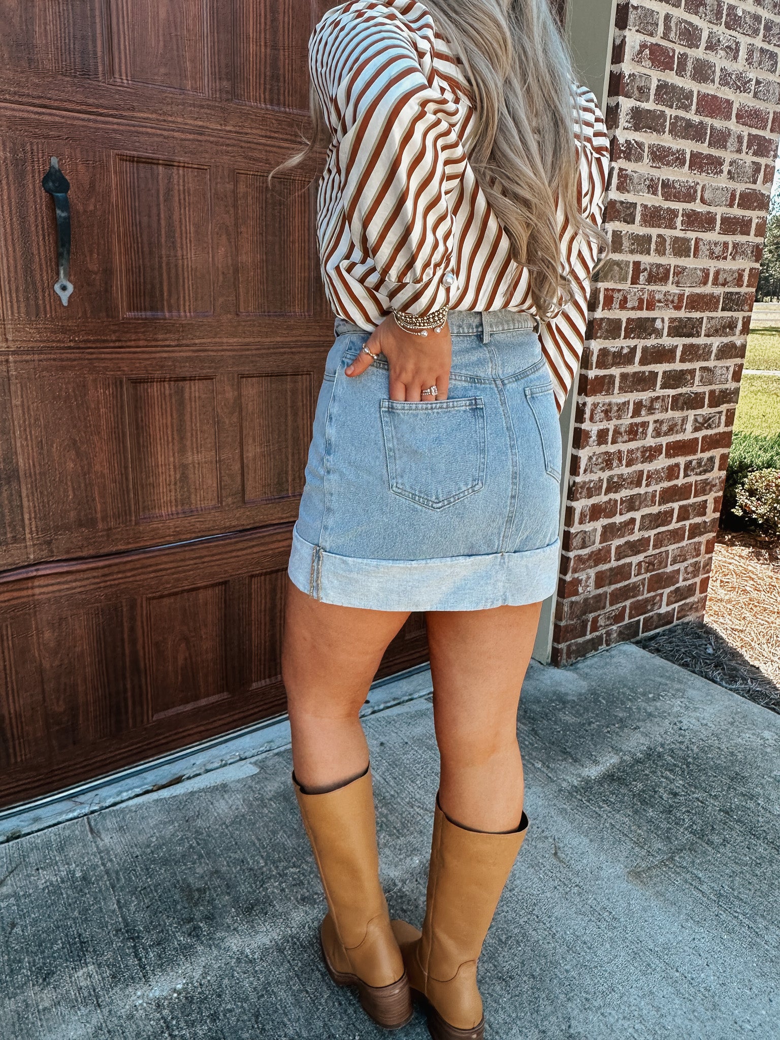 Denim Dreams Washed Denim Cuff Skirt