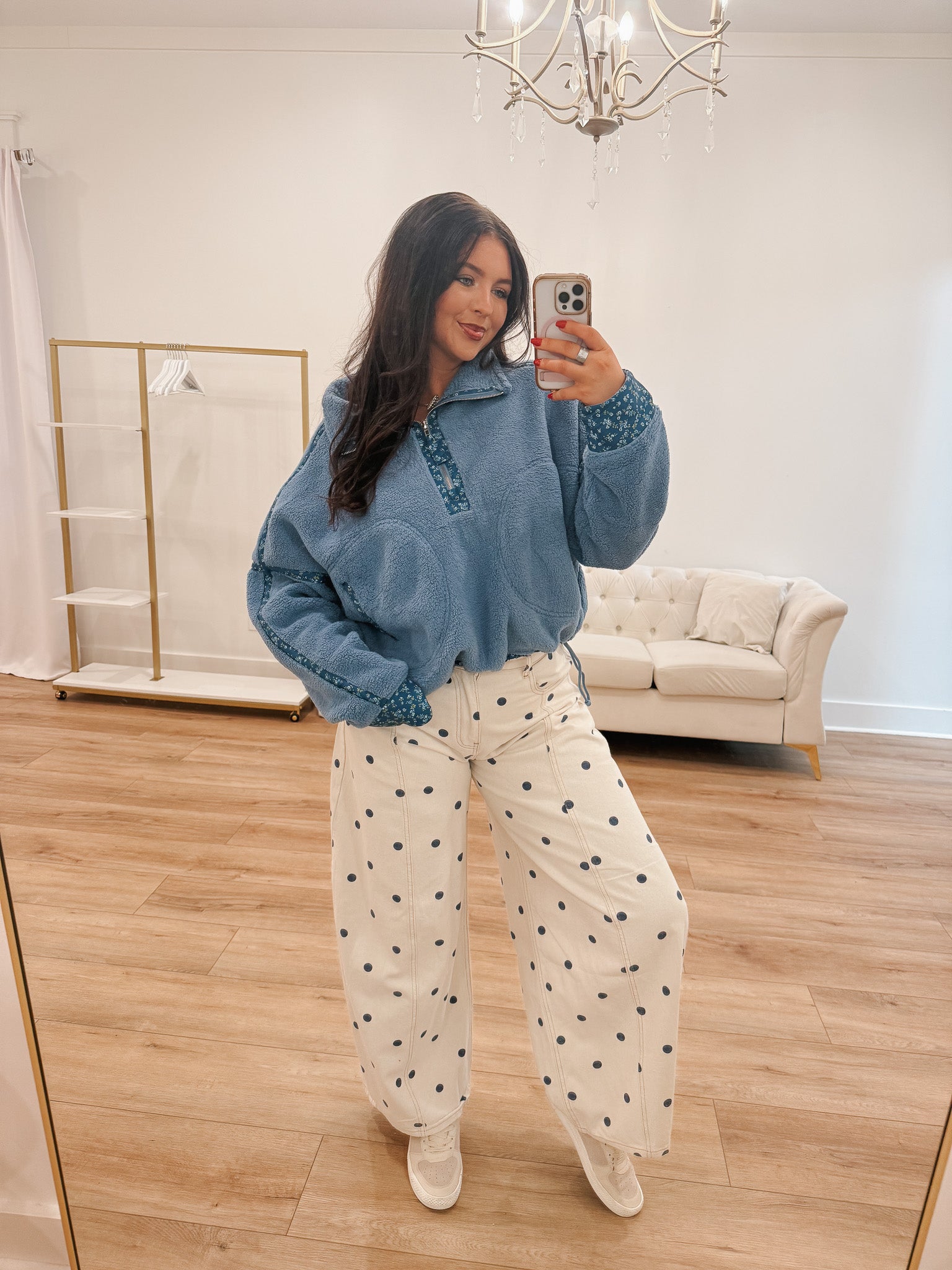 Sweet Spot Cream/Navy Polka Dot Denim