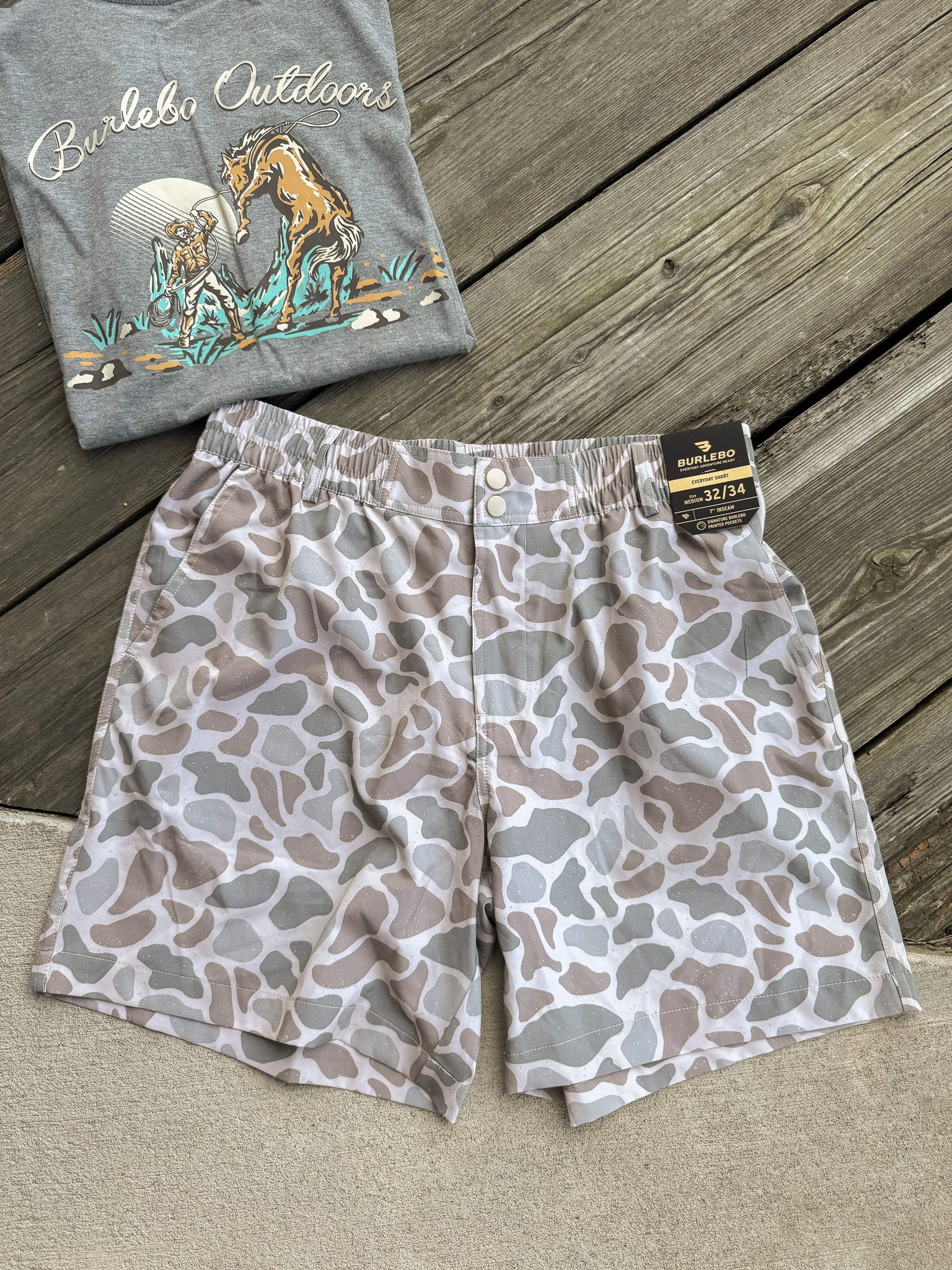 Men's Burlebo 7" Everyday Short - Classic Deer Camo - Grey Pocket
