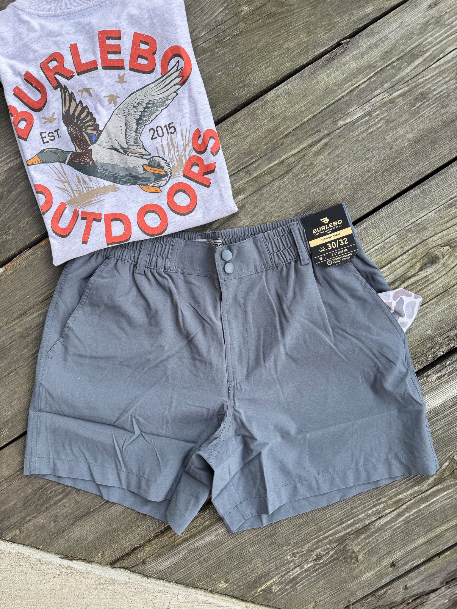 Men's Burlebo 7" Everyday Short - River Rock Grey - Classic Deer Camo Pocket