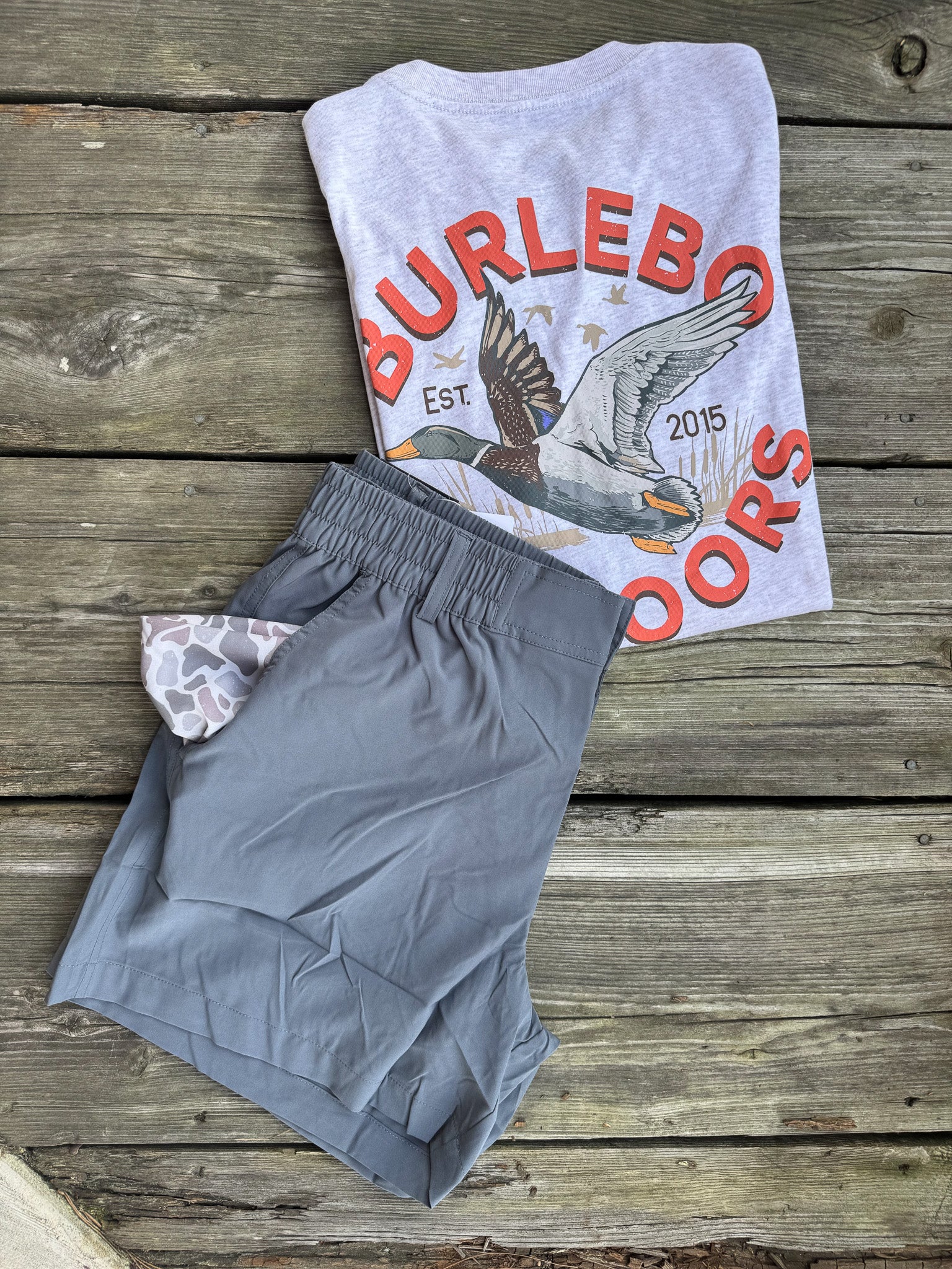 Men's Burlebo 7" Everyday Short - River Rock Grey - Classic Deer Camo Pocket